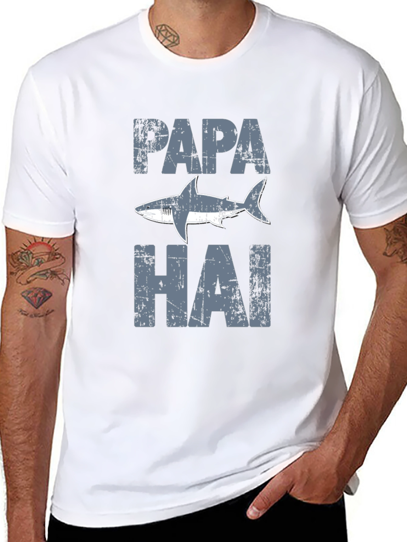 Papa Shark Distressed Graphic T-Shirt - Fathers Day
