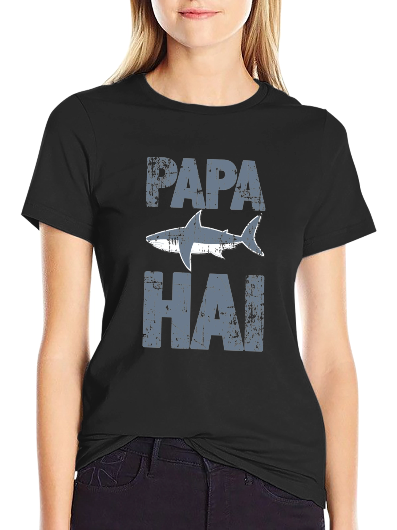 Papa Shark Distressed Graphic T-Shirt - Fathers Day