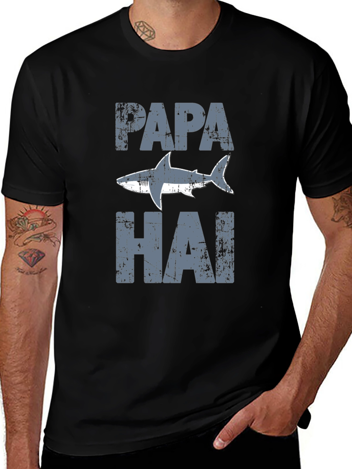 Papa Shark Distressed Graphic T-Shirt - Fathers Day