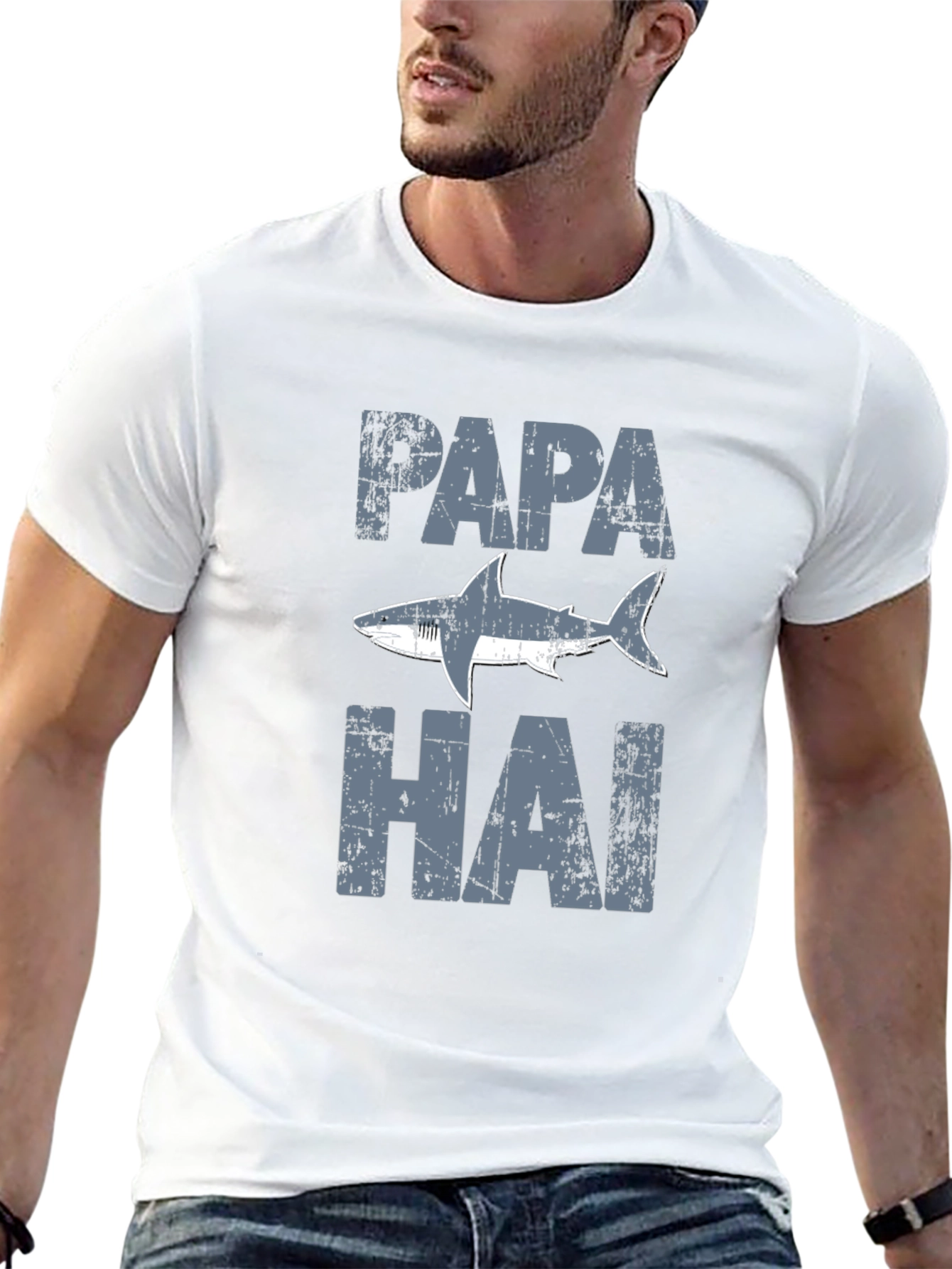 Papa Shark Distressed Graphic T-Shirt - Fathers Day