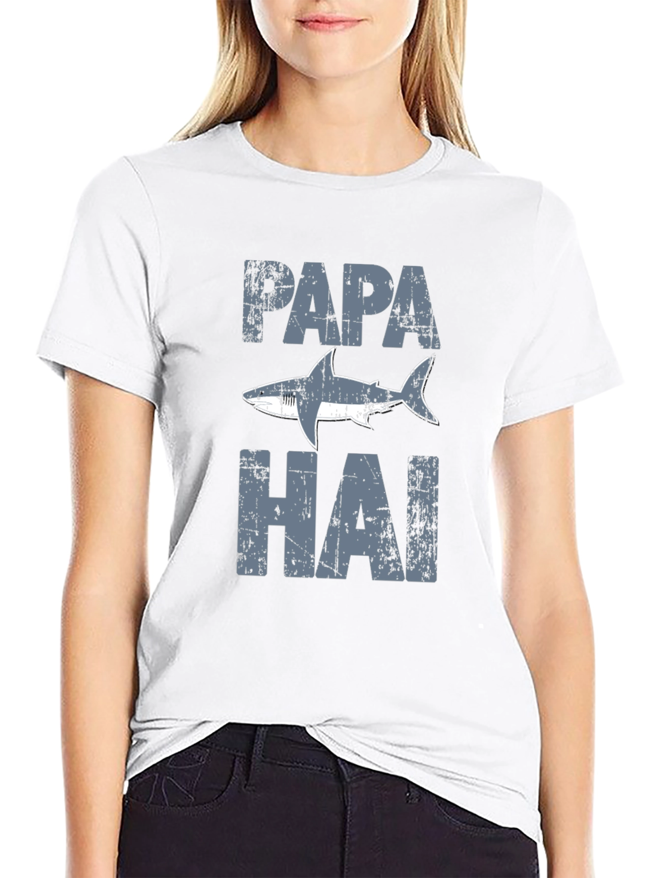 Papa Shark Distressed Graphic T-Shirt - Fathers Day
