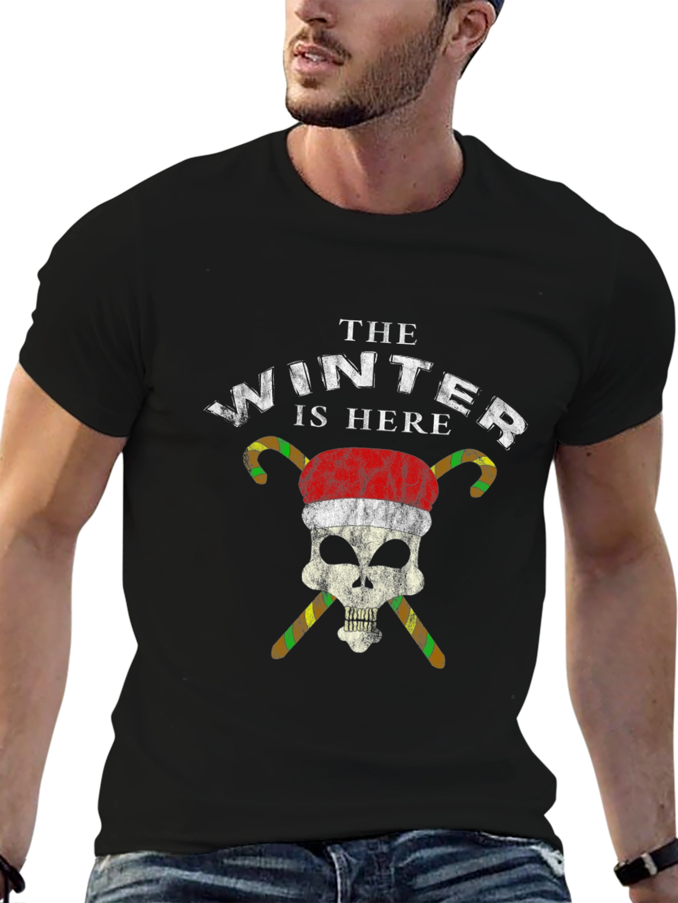 Winter Is Here Skull Santa Hat T-Shirt