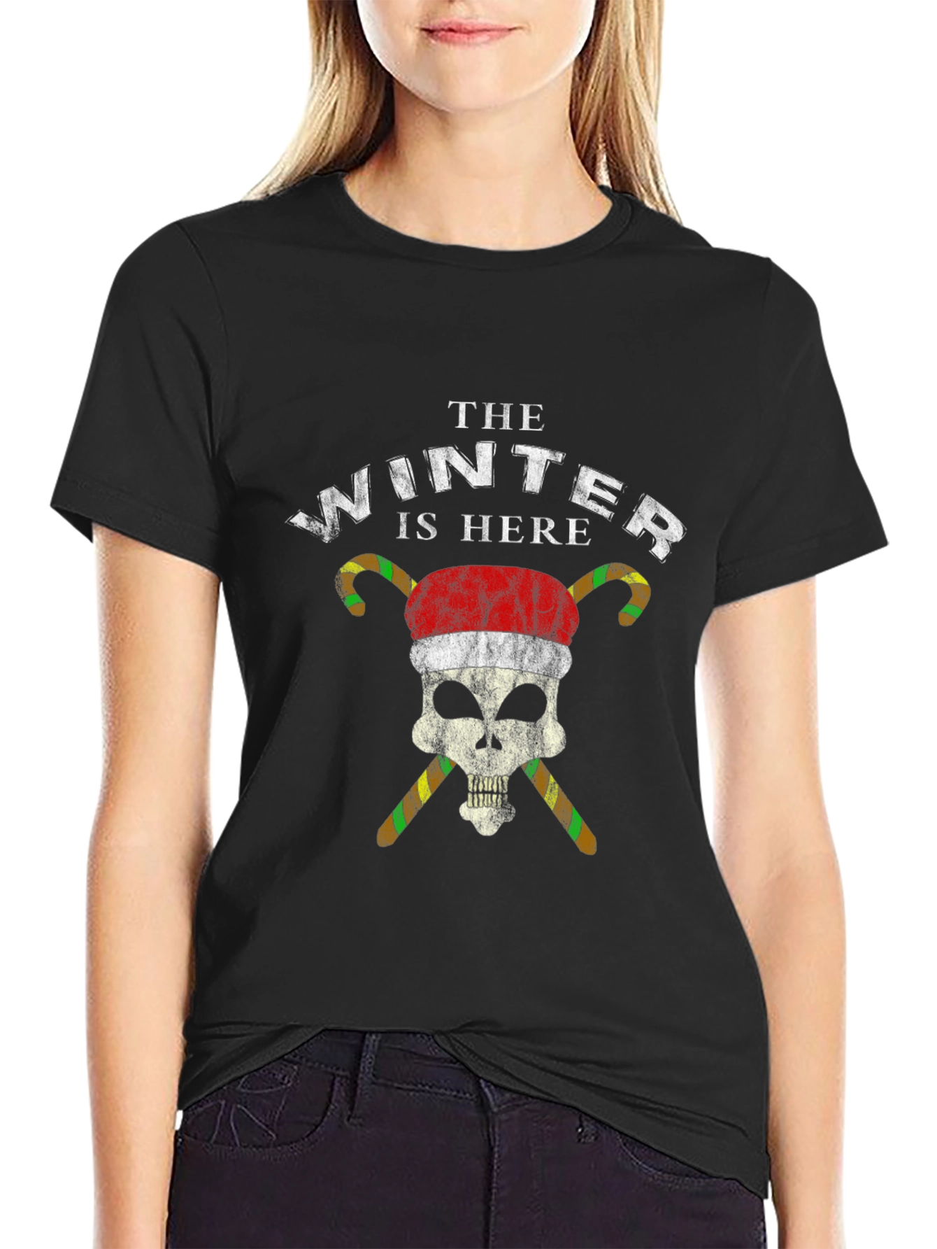 Winter Is Here Skull Santa Hat T-Shirt