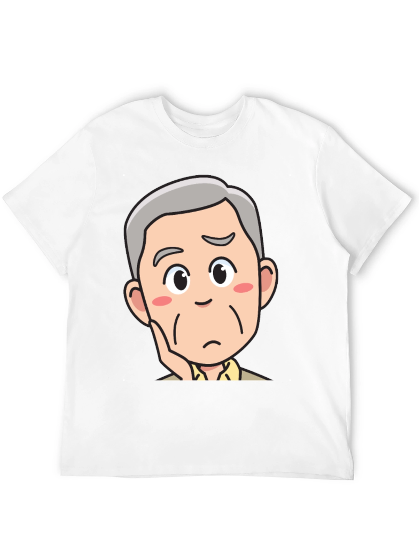 Pensive Cartoon Man Black T-Shirt