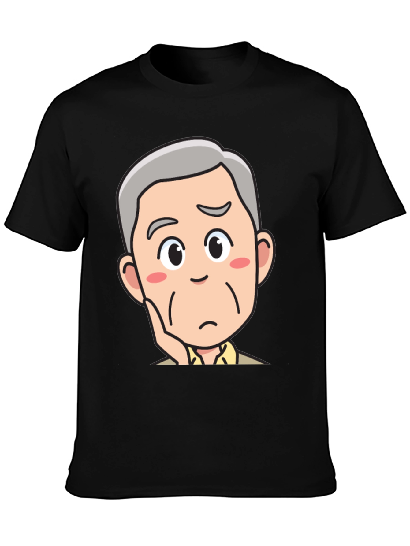 Pensive Cartoon Man Black T-Shirt