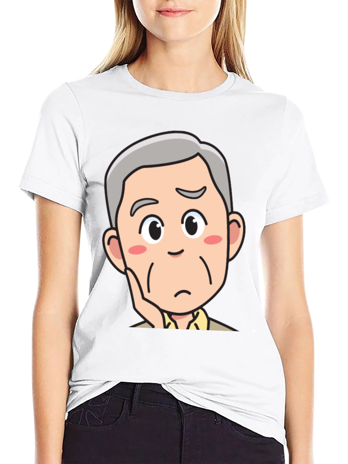 Pensive Cartoon Man Black T-Shirt