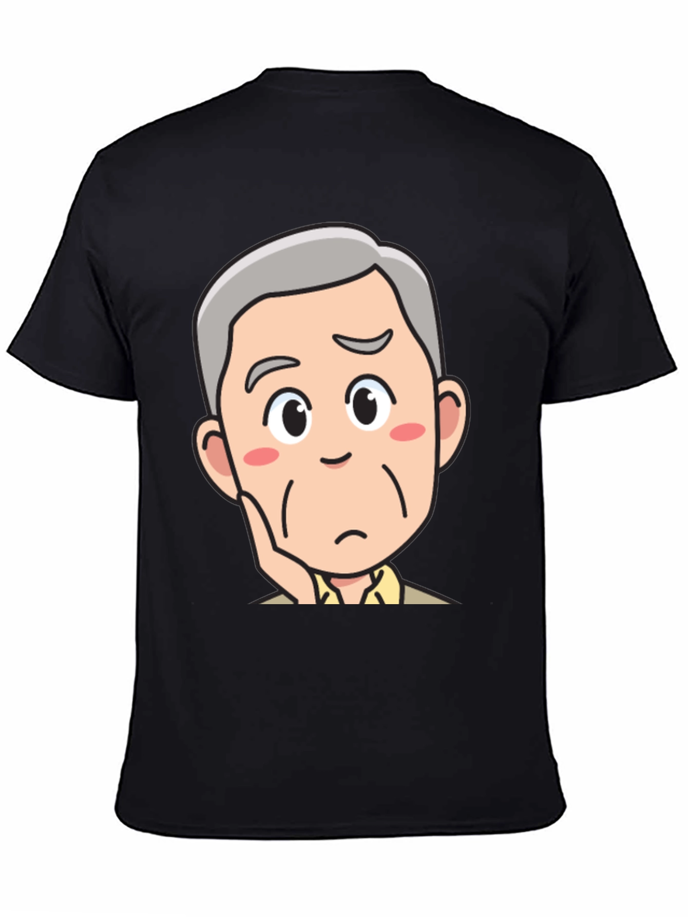 Pensive Cartoon Man Black T-Shirt