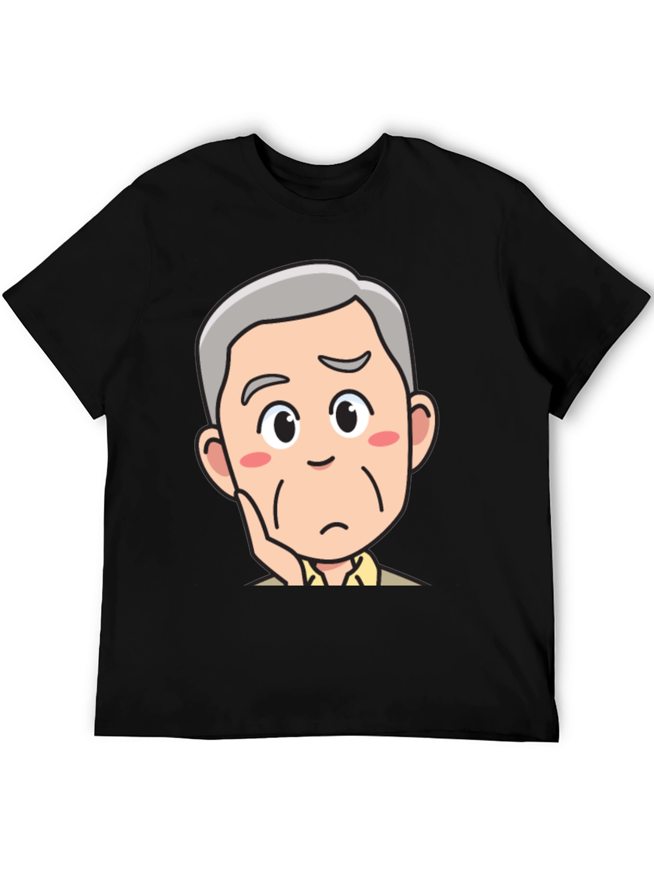 Pensive Cartoon Man Black T-Shirt
