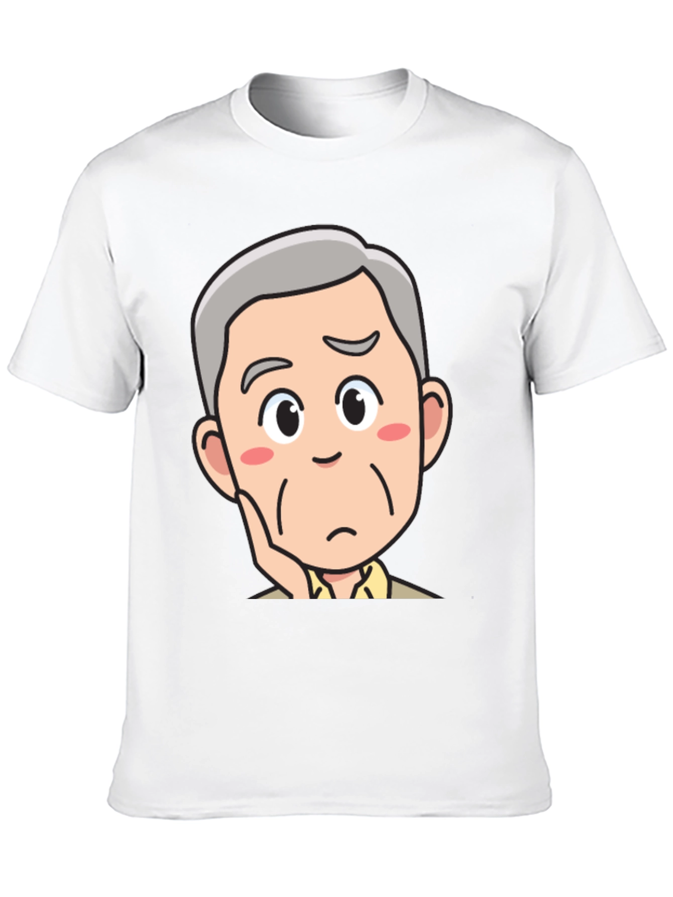 Pensive Cartoon Man Black T-Shirt