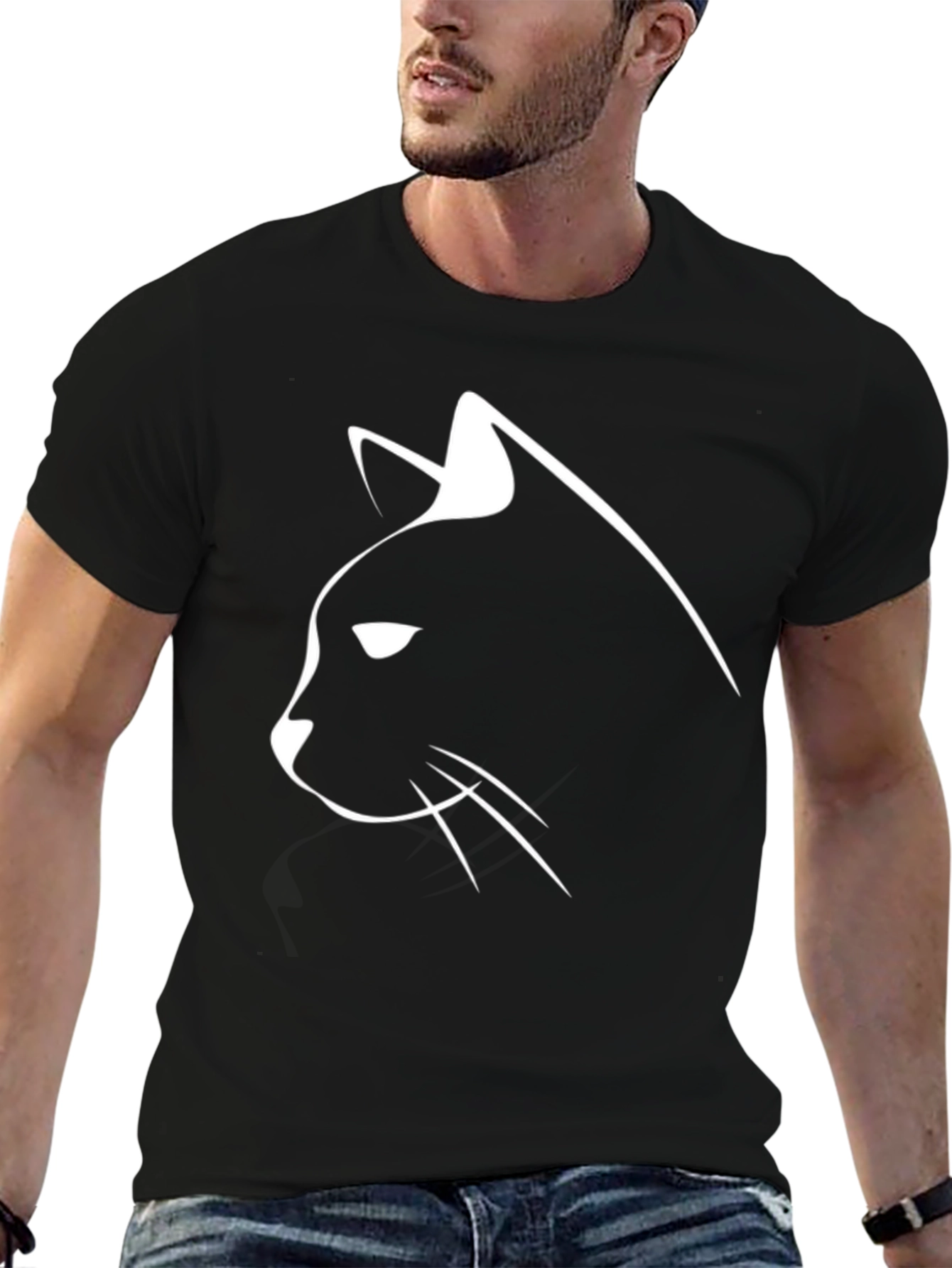 Black Cat Silhouette Graphic Tee - Mens Casual Shirt