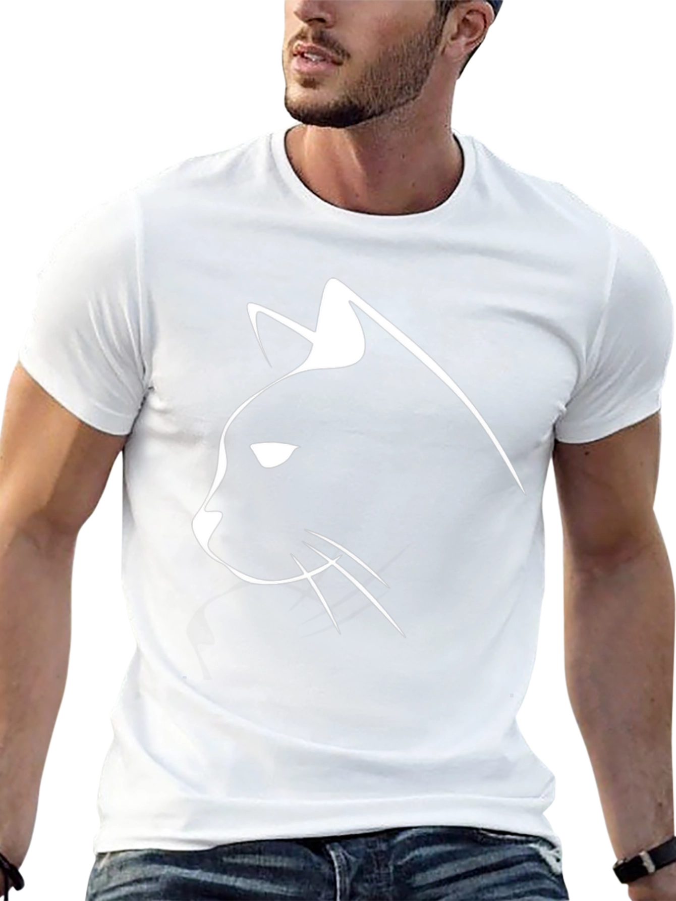 Black Cat Silhouette Graphic Tee - Mens Casual Shirt
