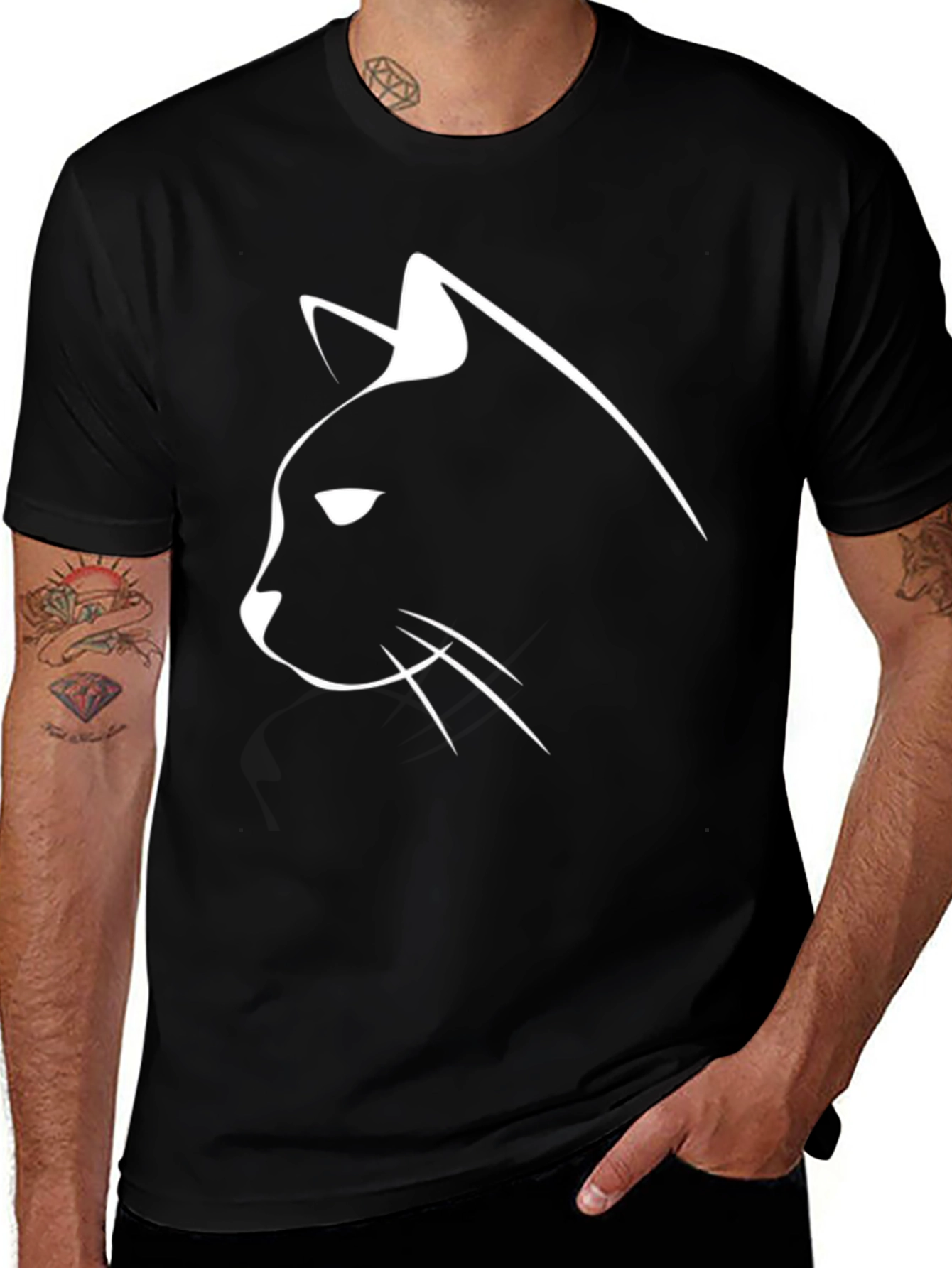 Black Cat Silhouette Graphic Tee - Mens Casual Shirt