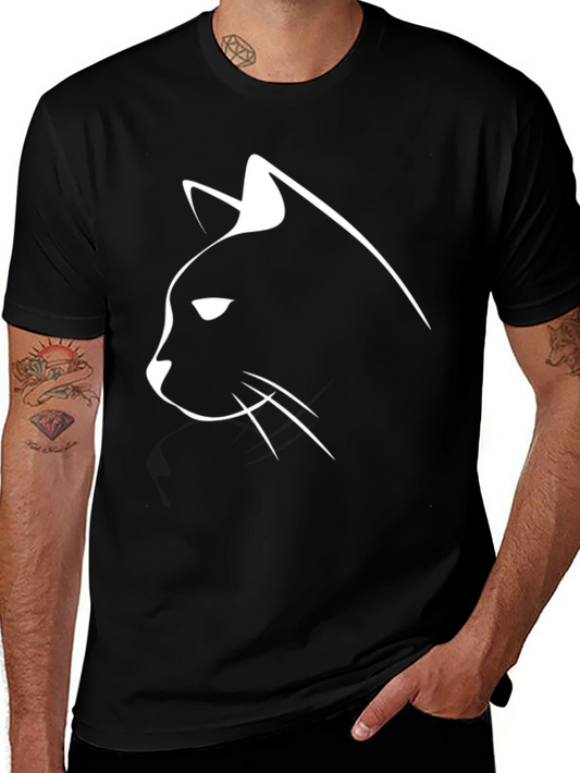 Black Cat Silhouette Graphic Tee - Mens Casual Shirt