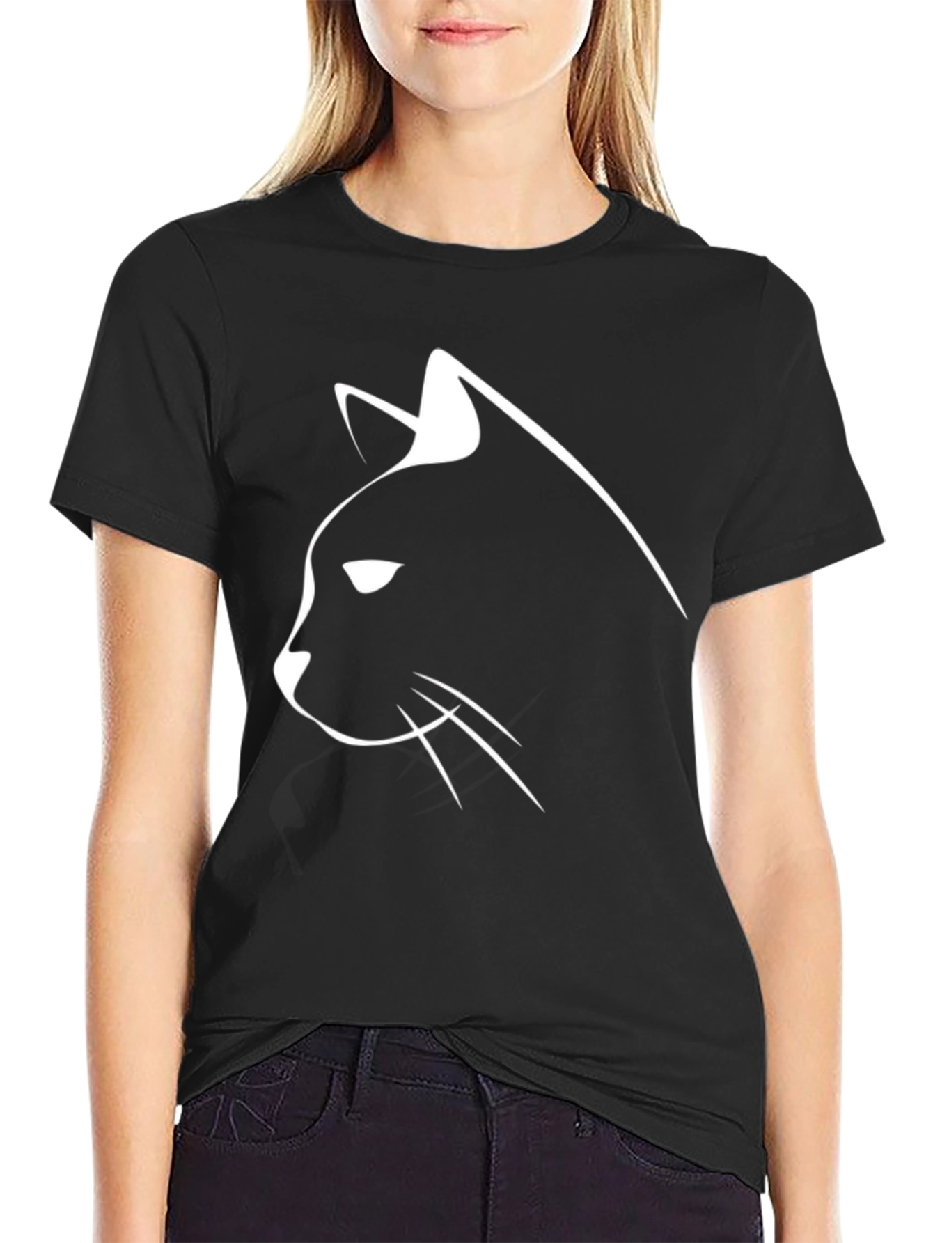 Black Cat Silhouette Graphic Tee - Mens Casual Shirt