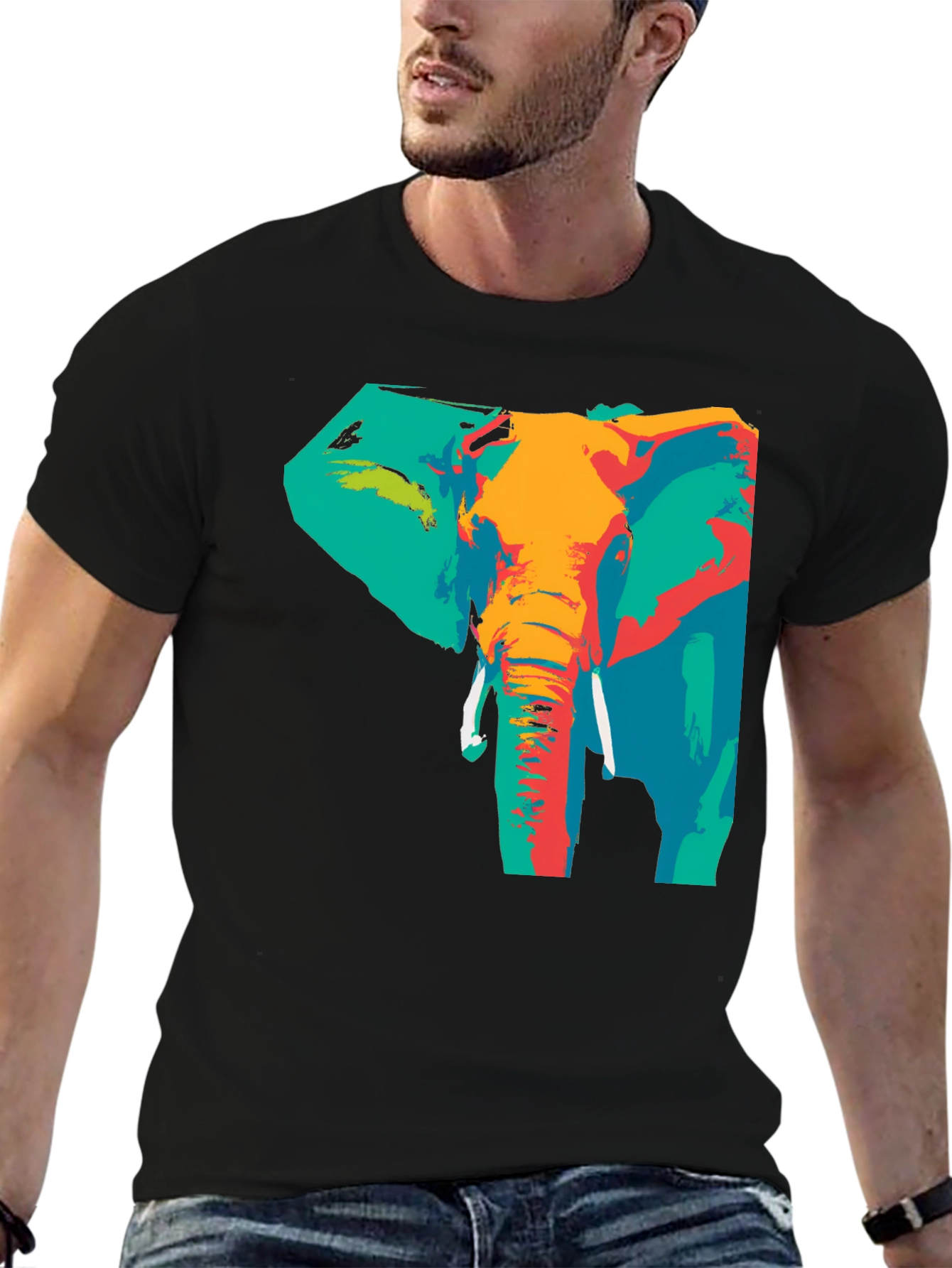 Abstract Elephant Print T-Shirt - Artistic Style