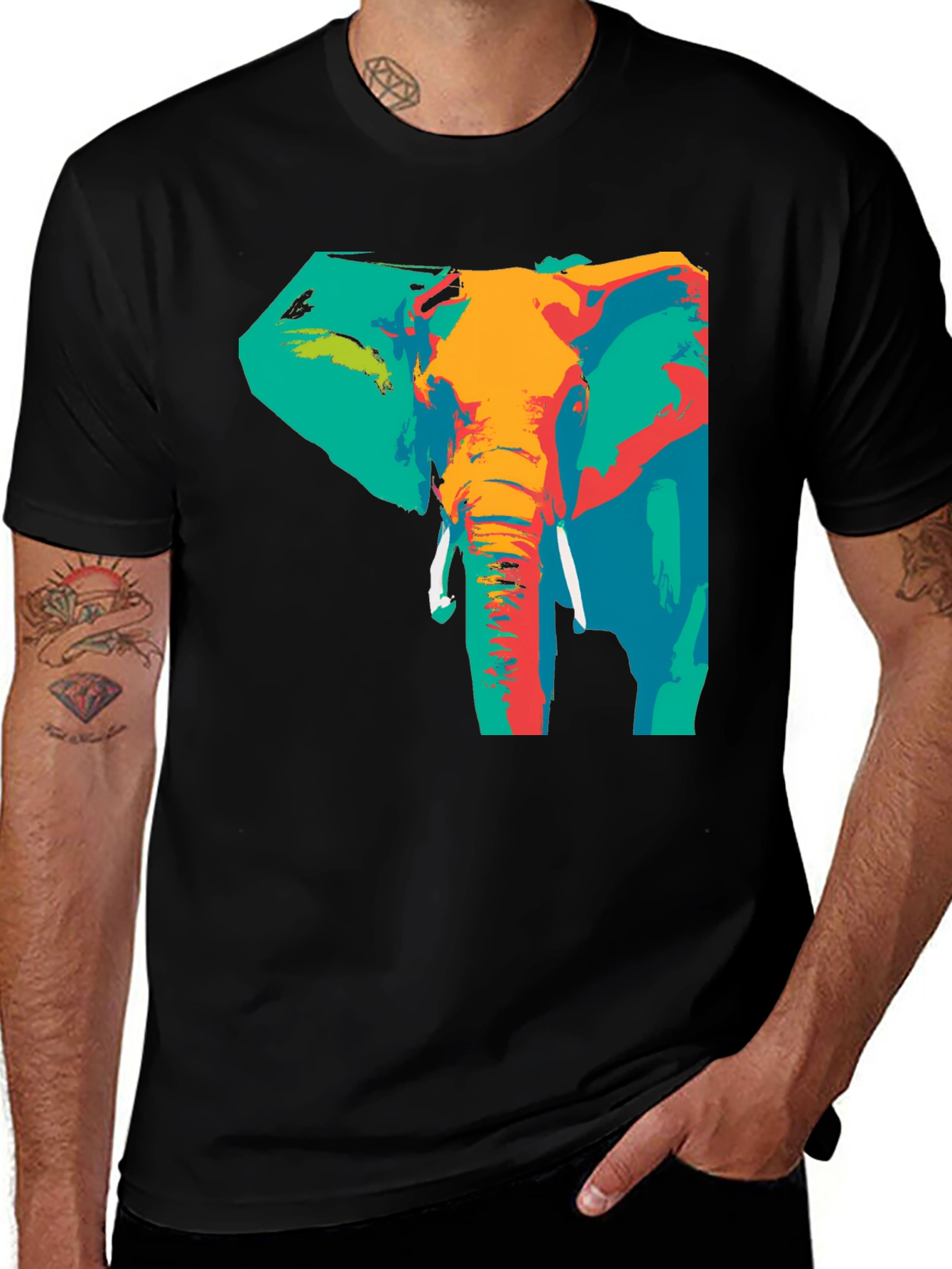Abstract Elephant Print T-Shirt - Artistic Style