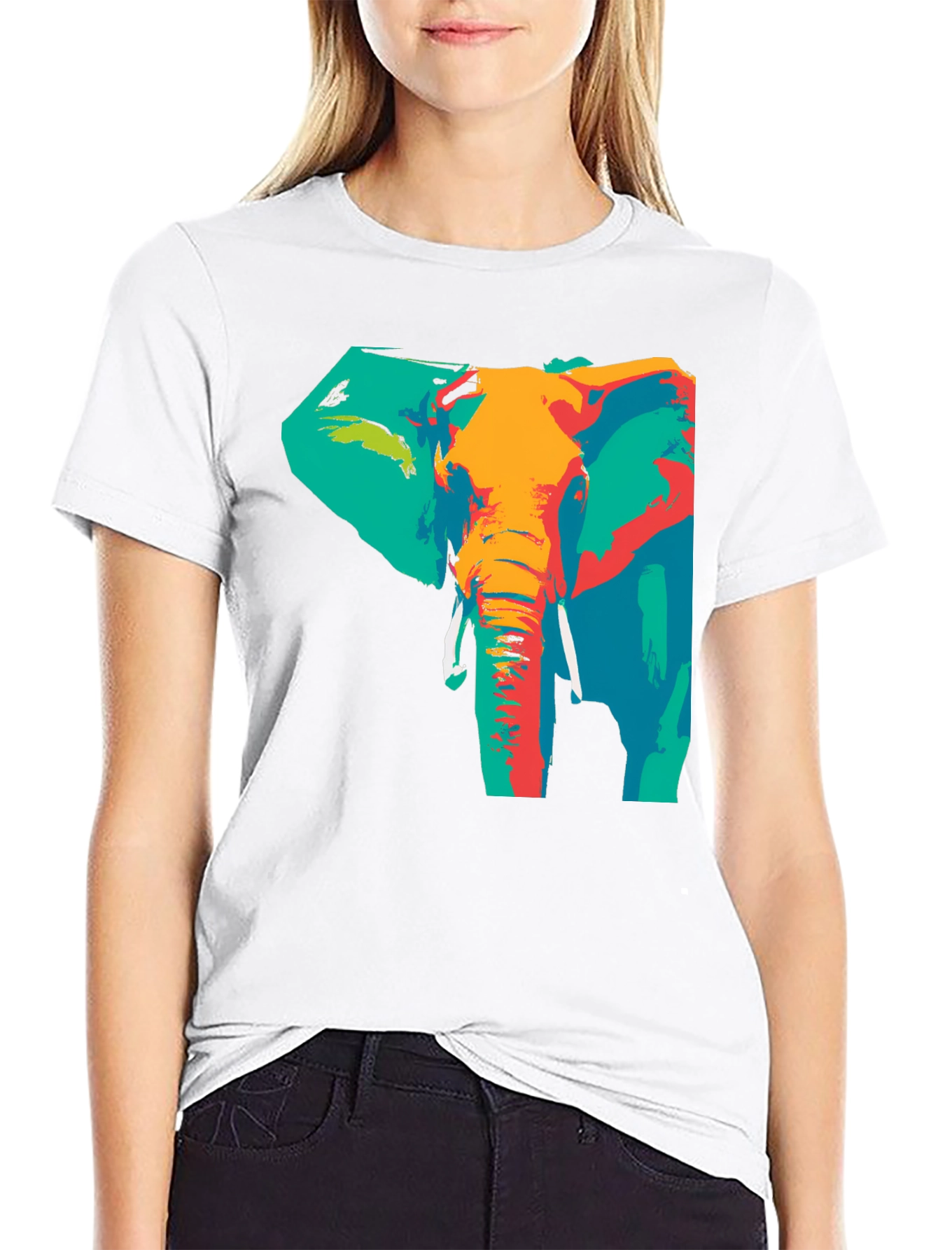 Abstract Elephant Print T-Shirt - Artistic Style