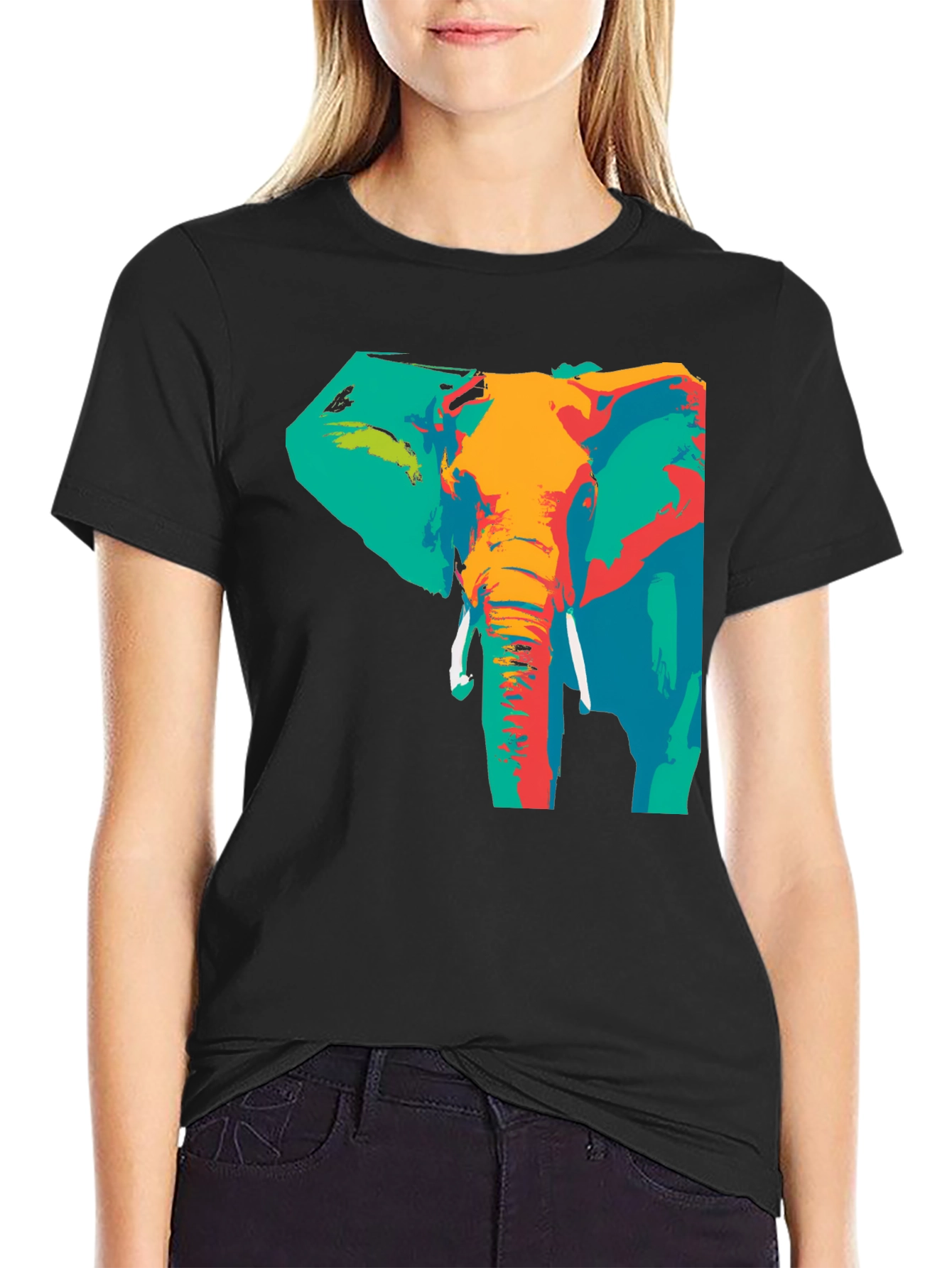 Abstract Elephant Print T-Shirt - Artistic Style