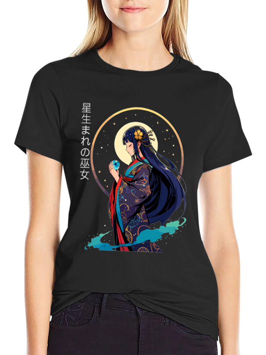 Anime Girl Graphic Tee - Japanese Kimono Style T-Shirt