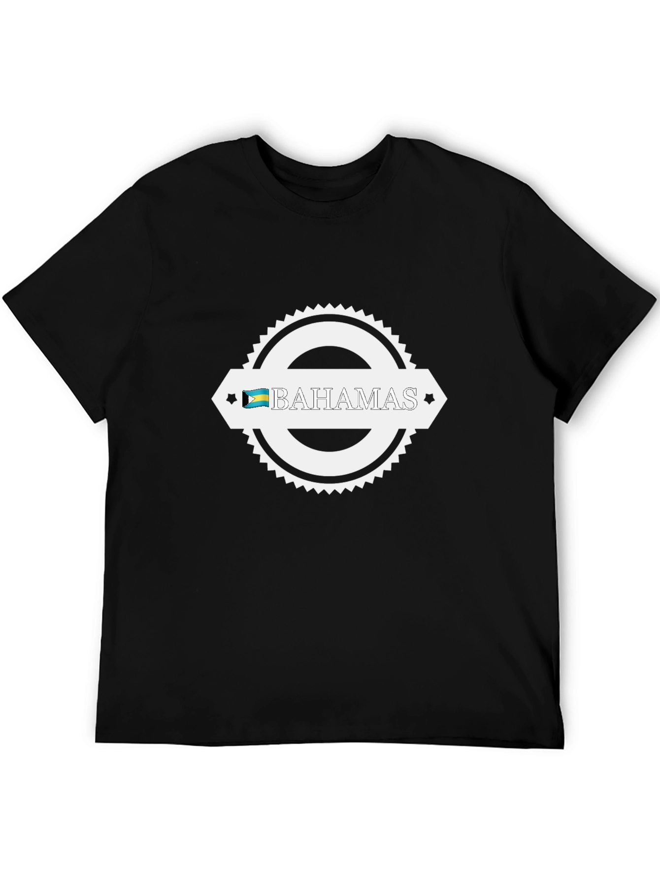 Bahamas Flag Graphic Tee - Black Crew Neck T-Shirt