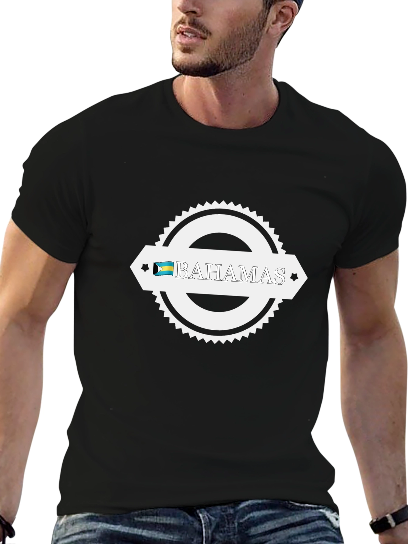 Bahamas Flag Graphic Tee - Black Crew Neck T-Shirt