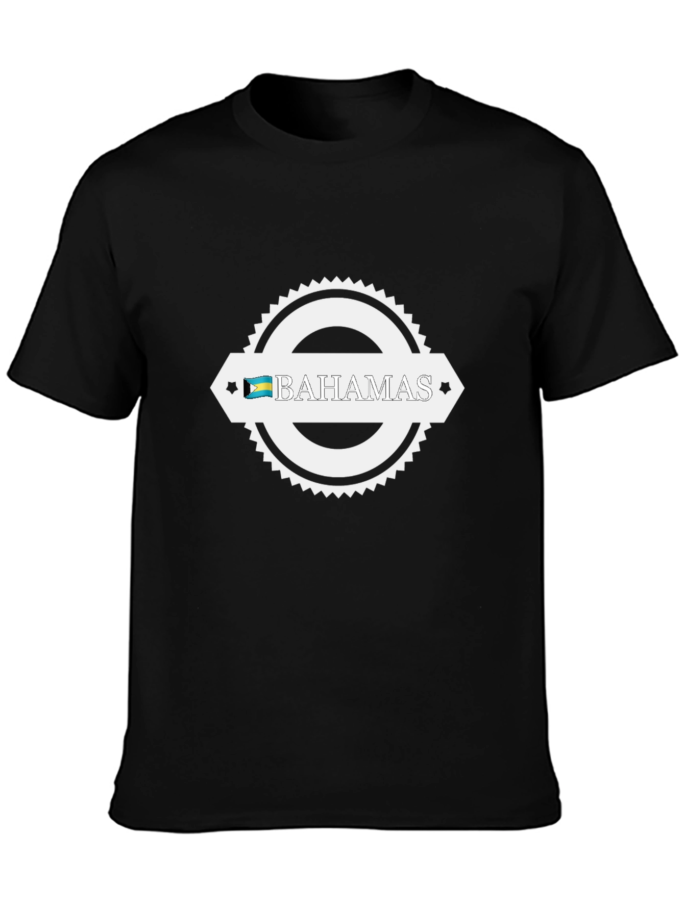 Bahamas Flag Graphic Tee - Black Crew Neck T-Shirt