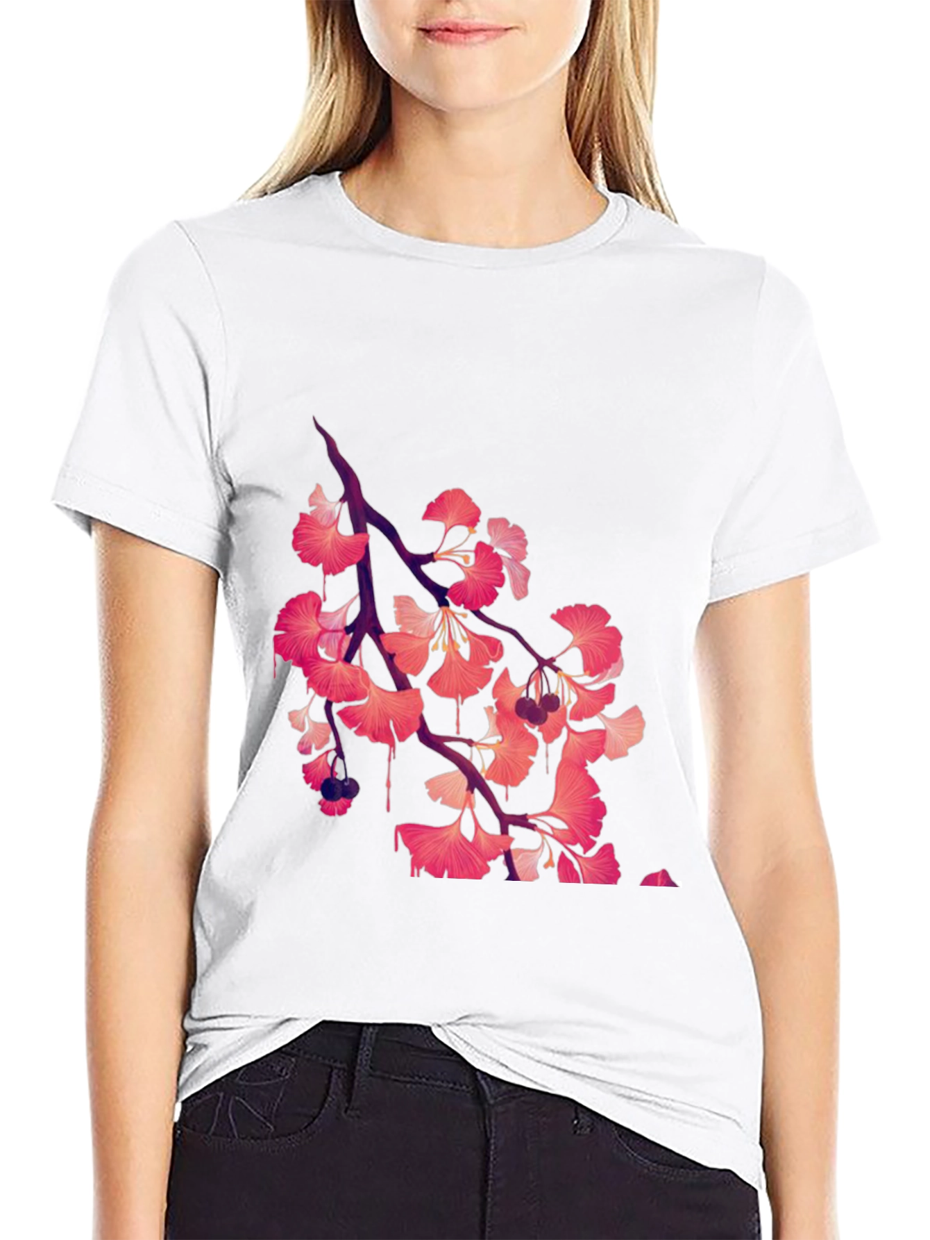 Ginkgo Print Black T-Shirt