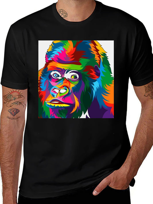 Colorful Gorilla Graphic Print Black T-Shirt