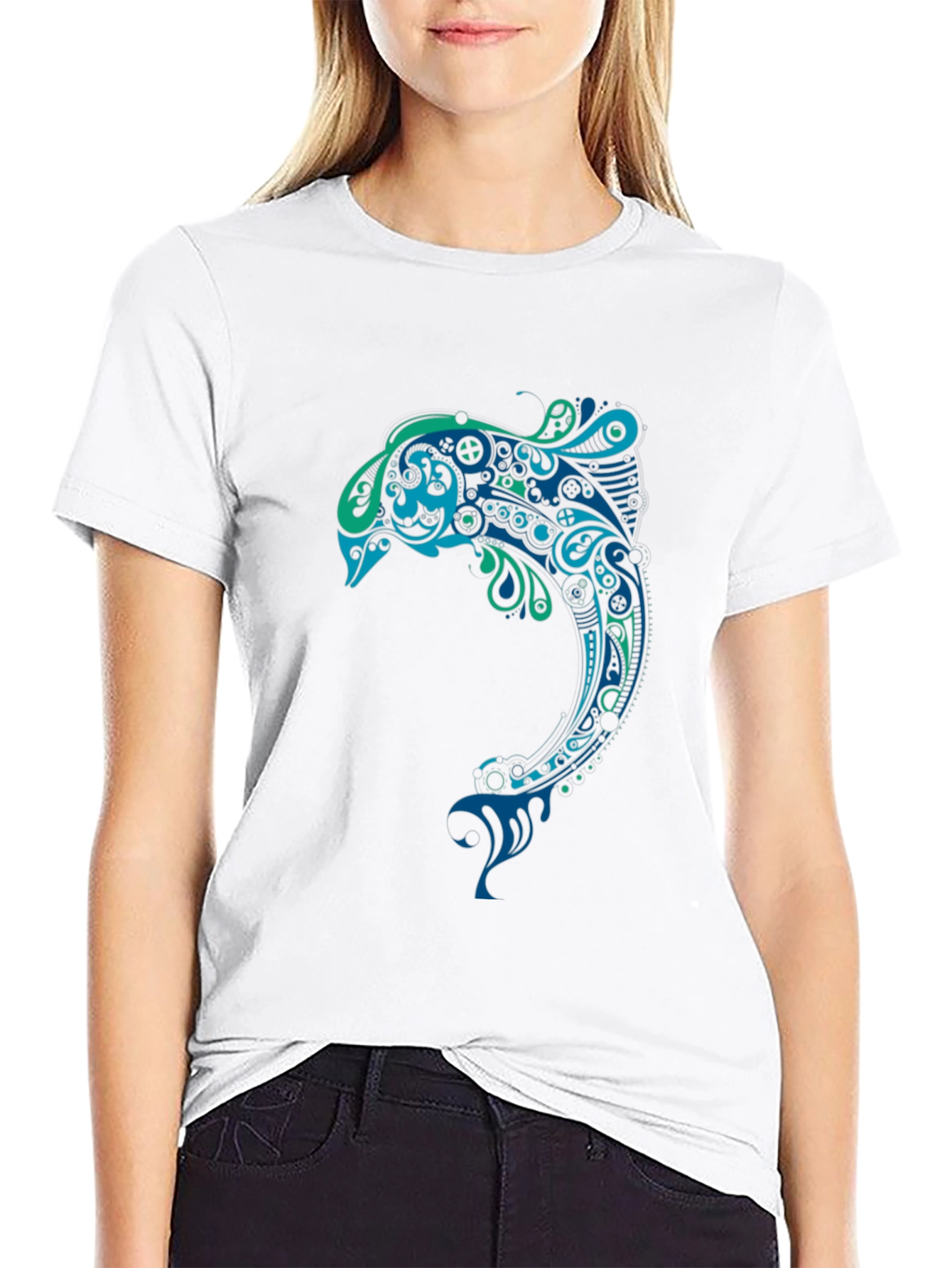Artistic Dolphin Graphic Tee - Black