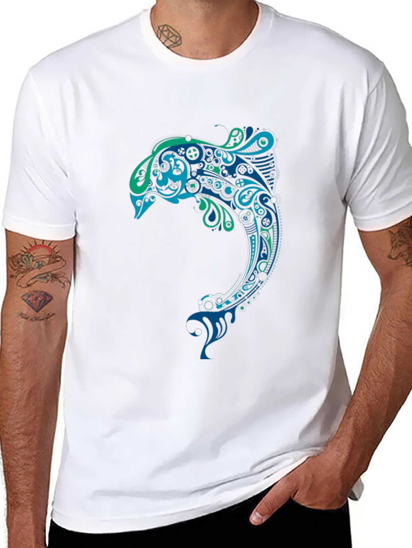 Artistic Dolphin Graphic Tee - Black