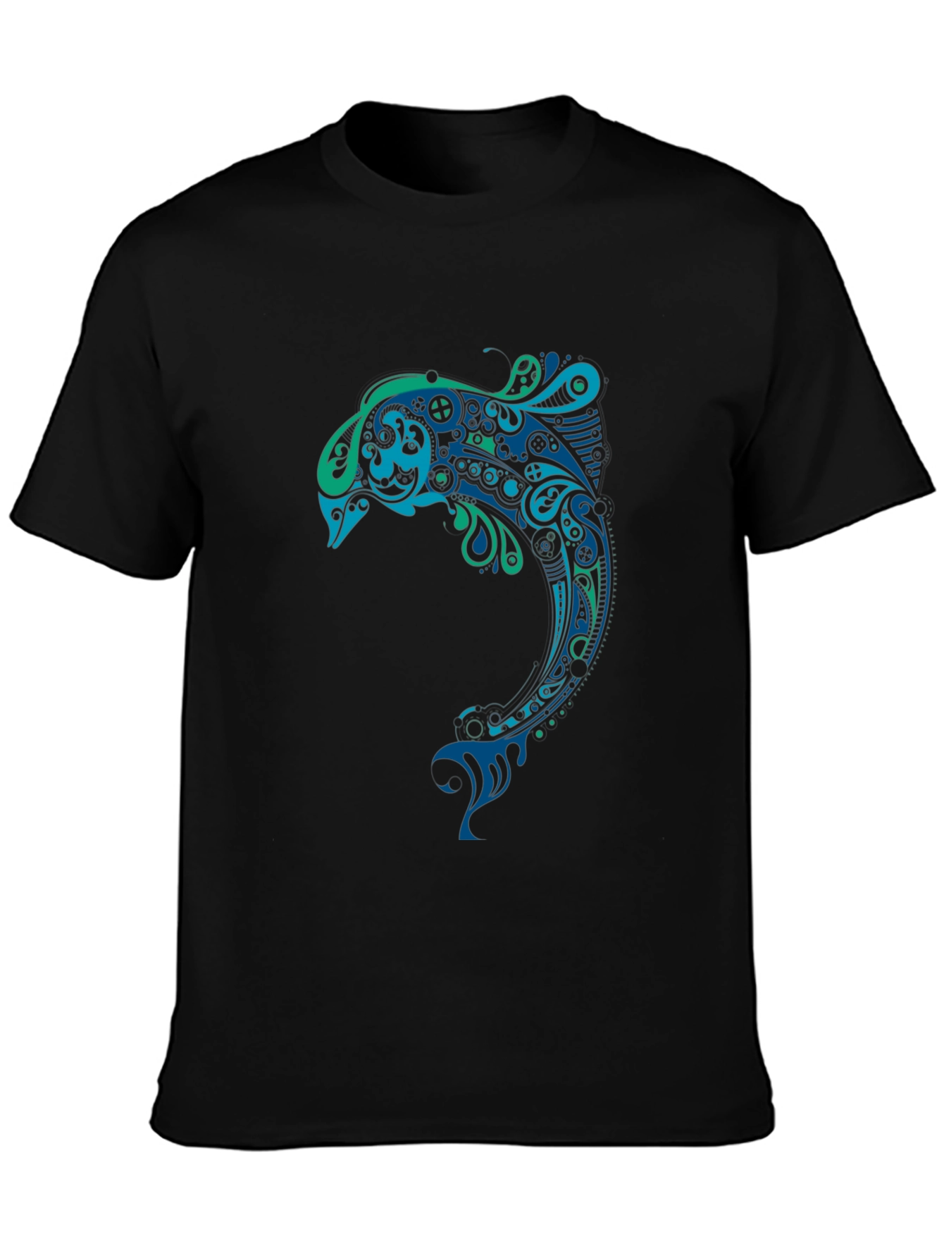 Artistic Dolphin Graphic Tee - Black