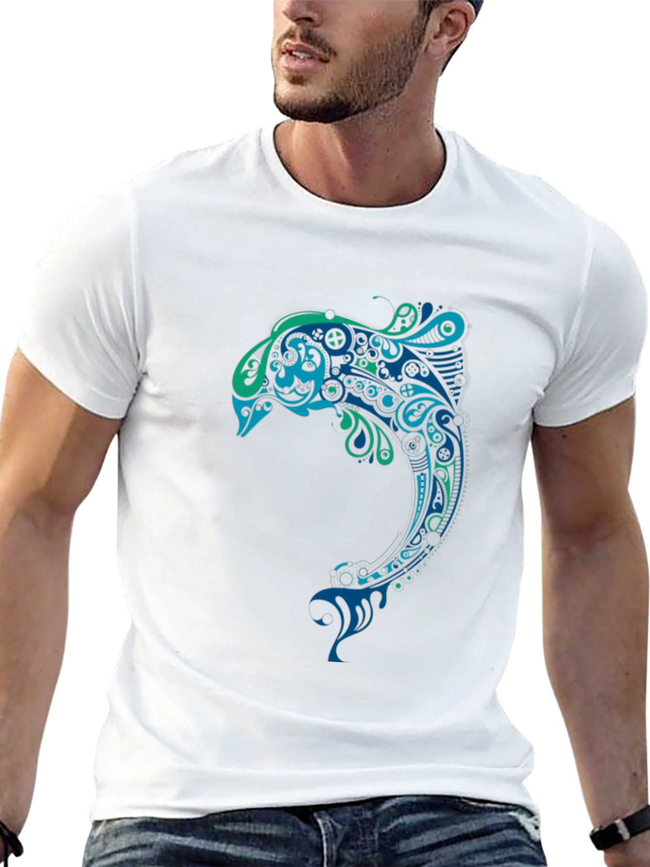 Artistic Dolphin Graphic Tee - Black