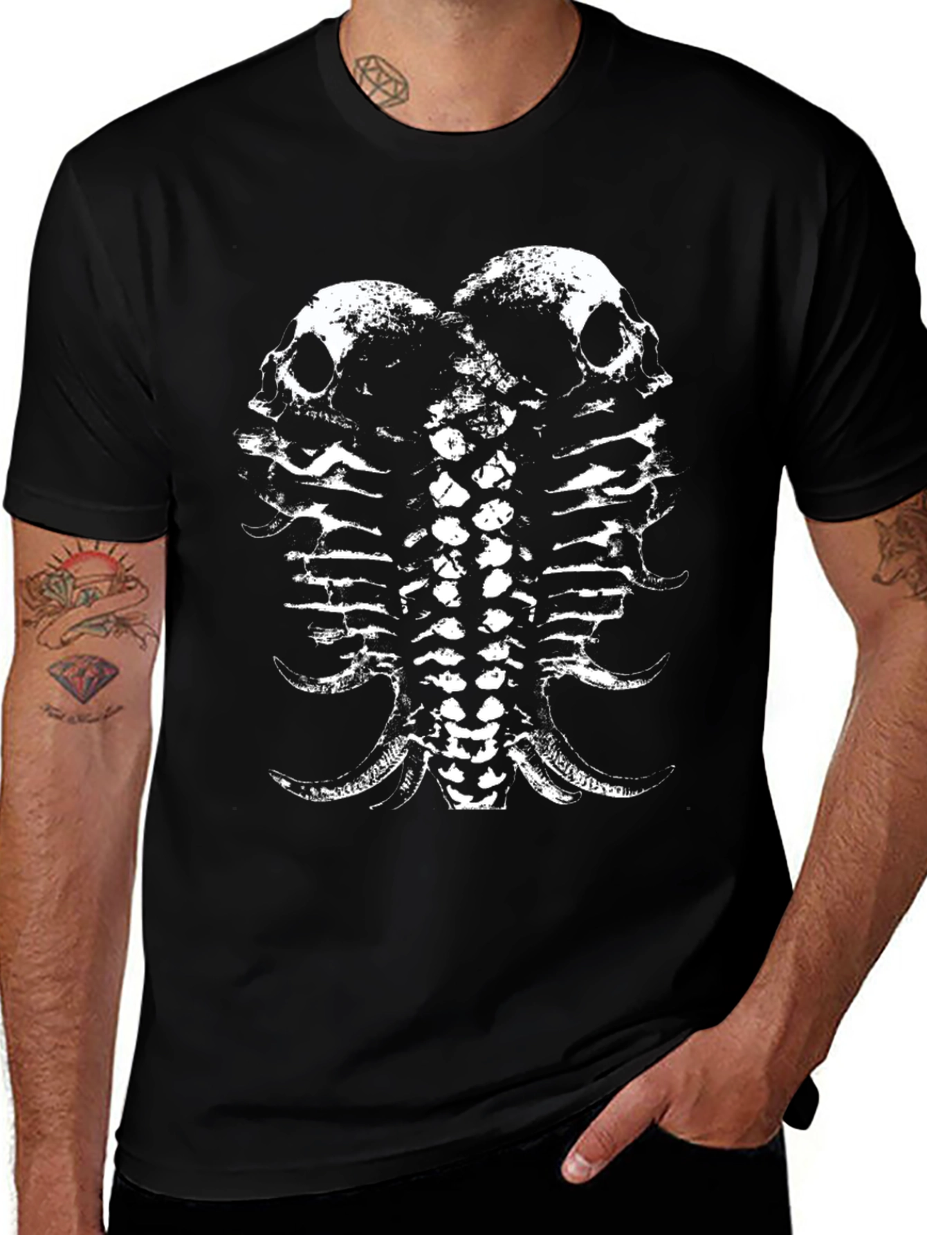 Skull & Spine Graphic Tee - Black