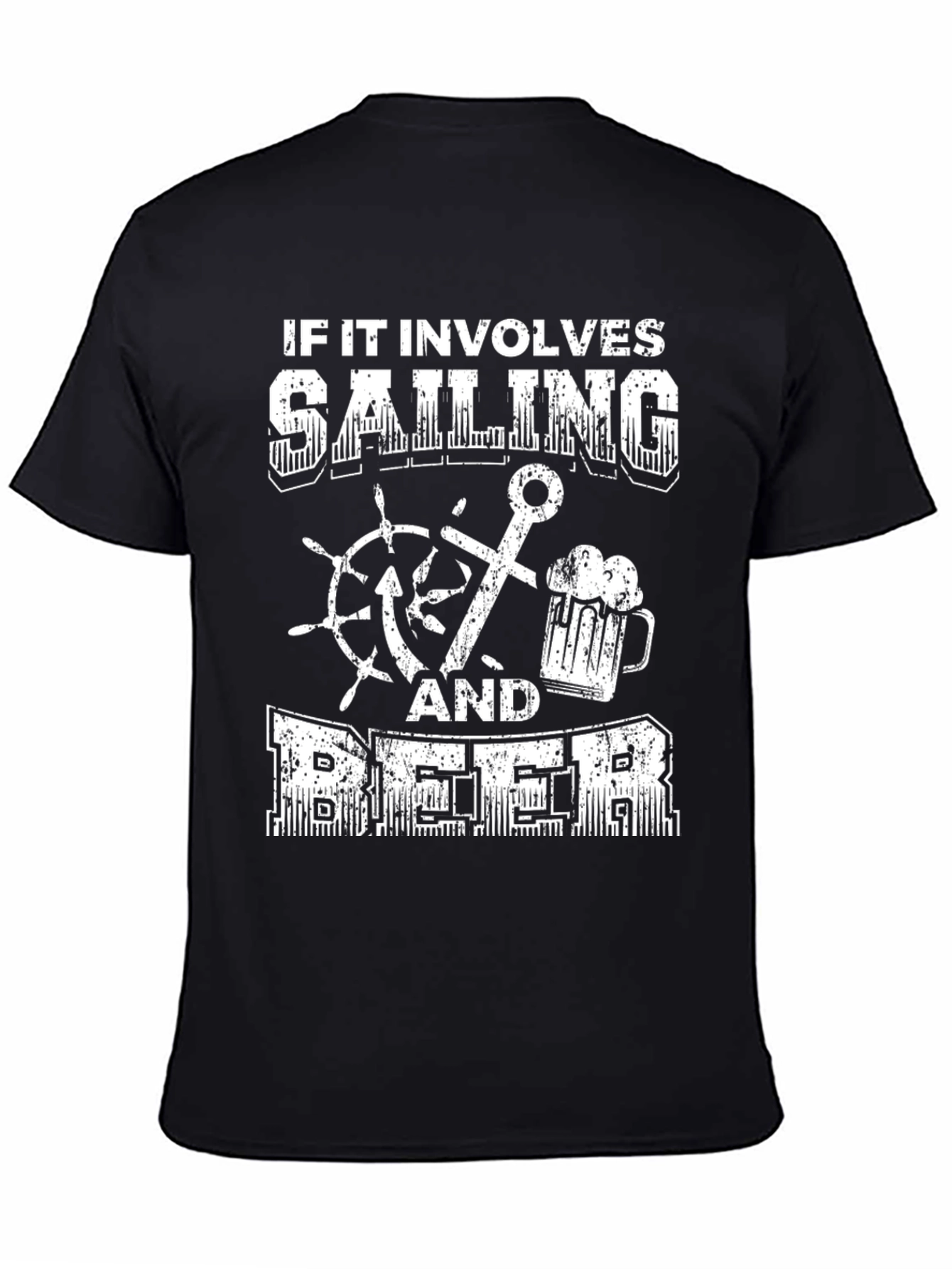 Sailing & Beer Graphic Tee - Black Cotton T-Shirt