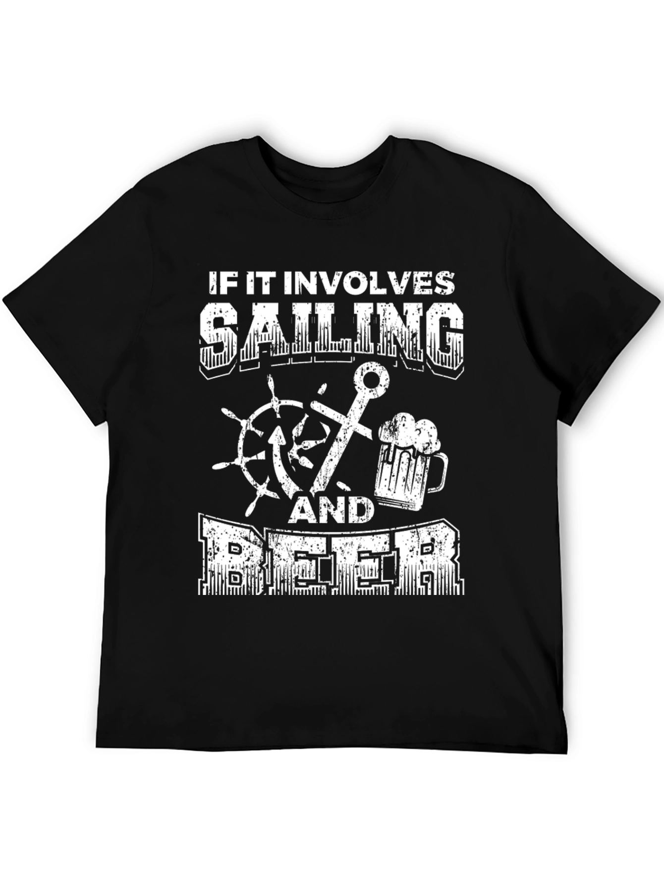Sailing & Beer Graphic Tee - Black Cotton T-Shirt