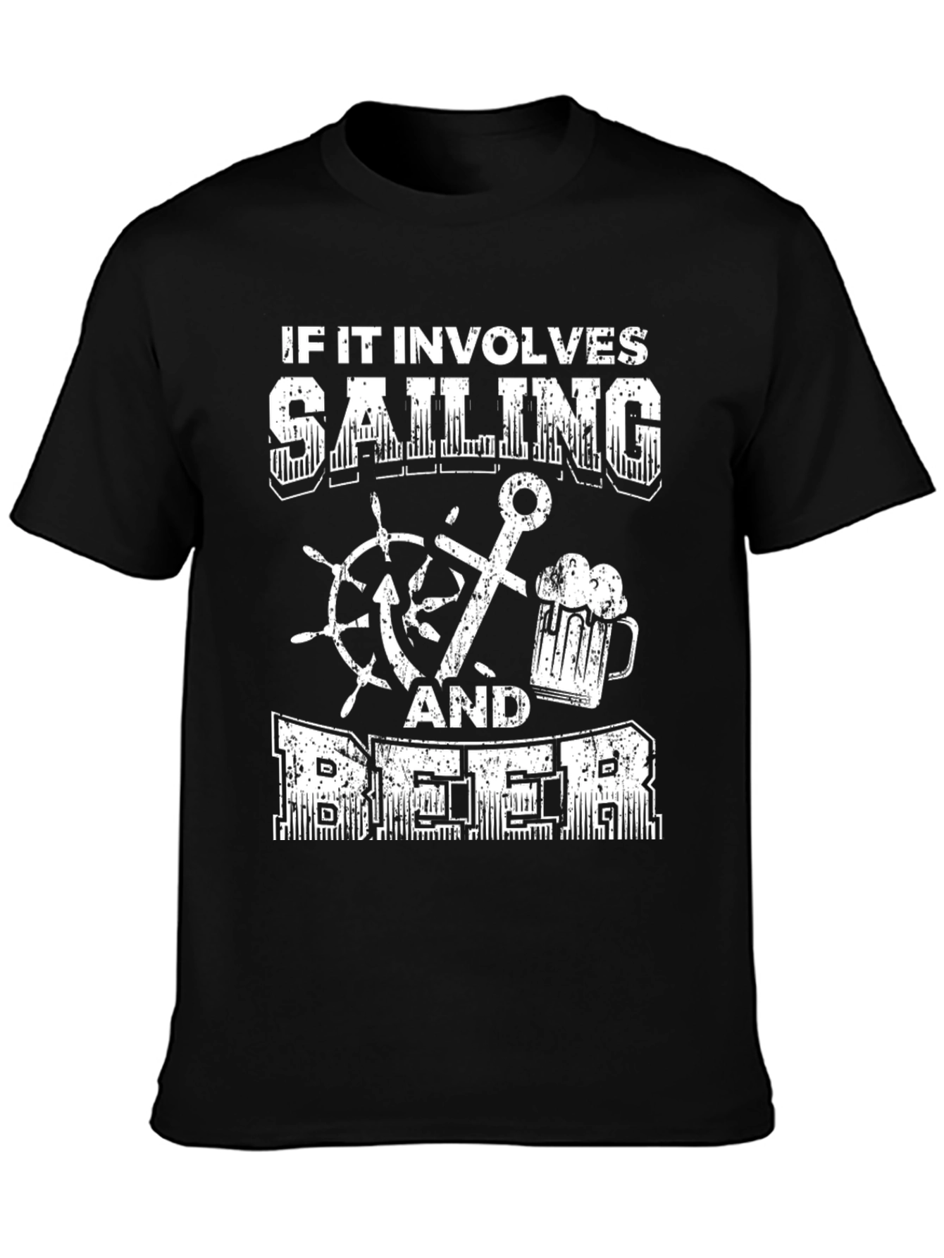 Sailing & Beer Graphic Tee - Black Cotton T-Shirt