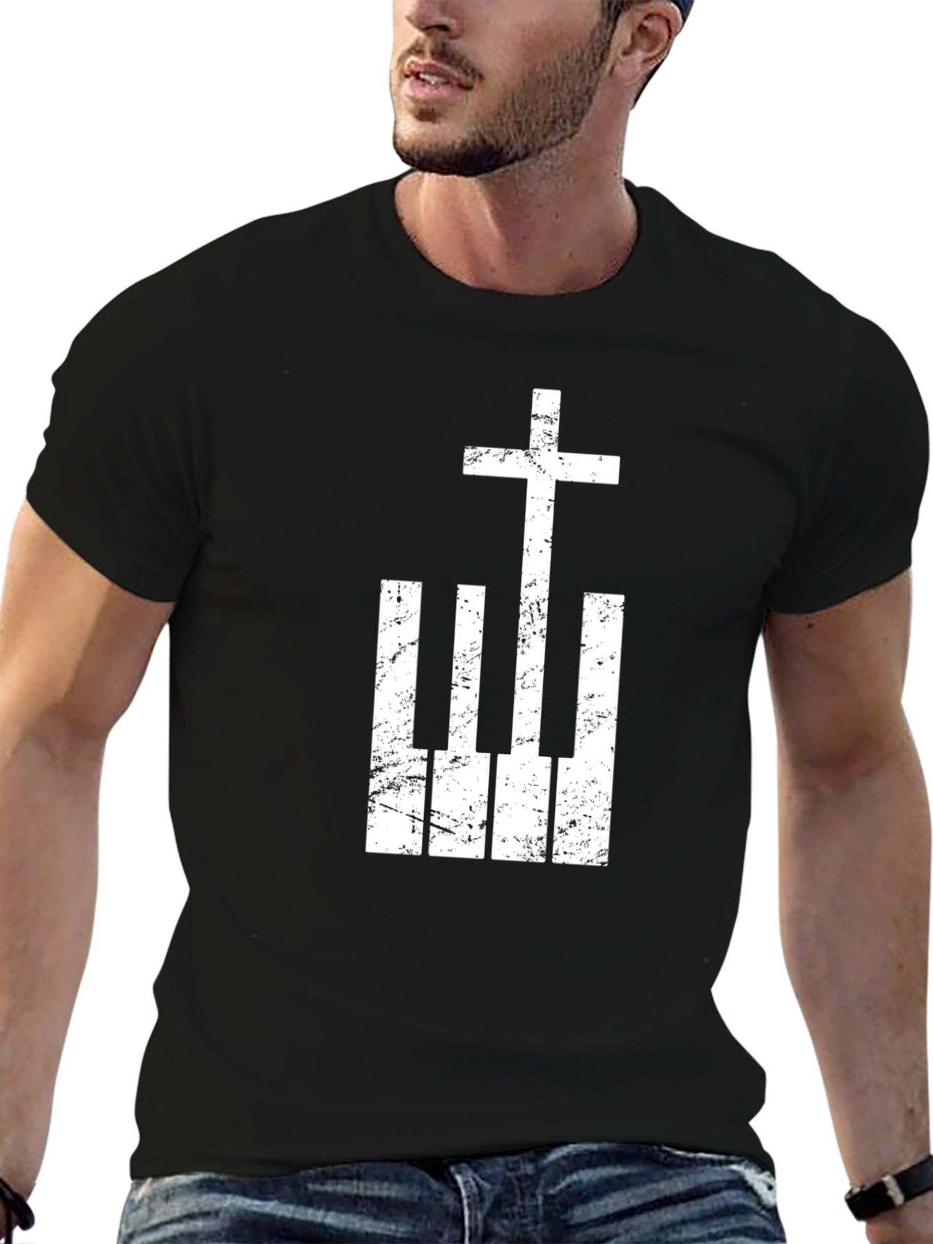 Christian Piano Cross Graphic Tee - Black