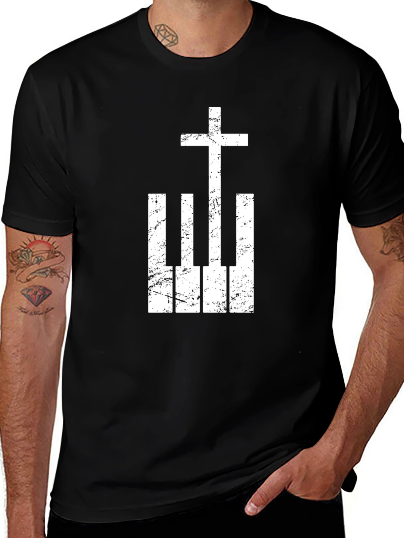 Christian Piano Cross Graphic Tee - Black