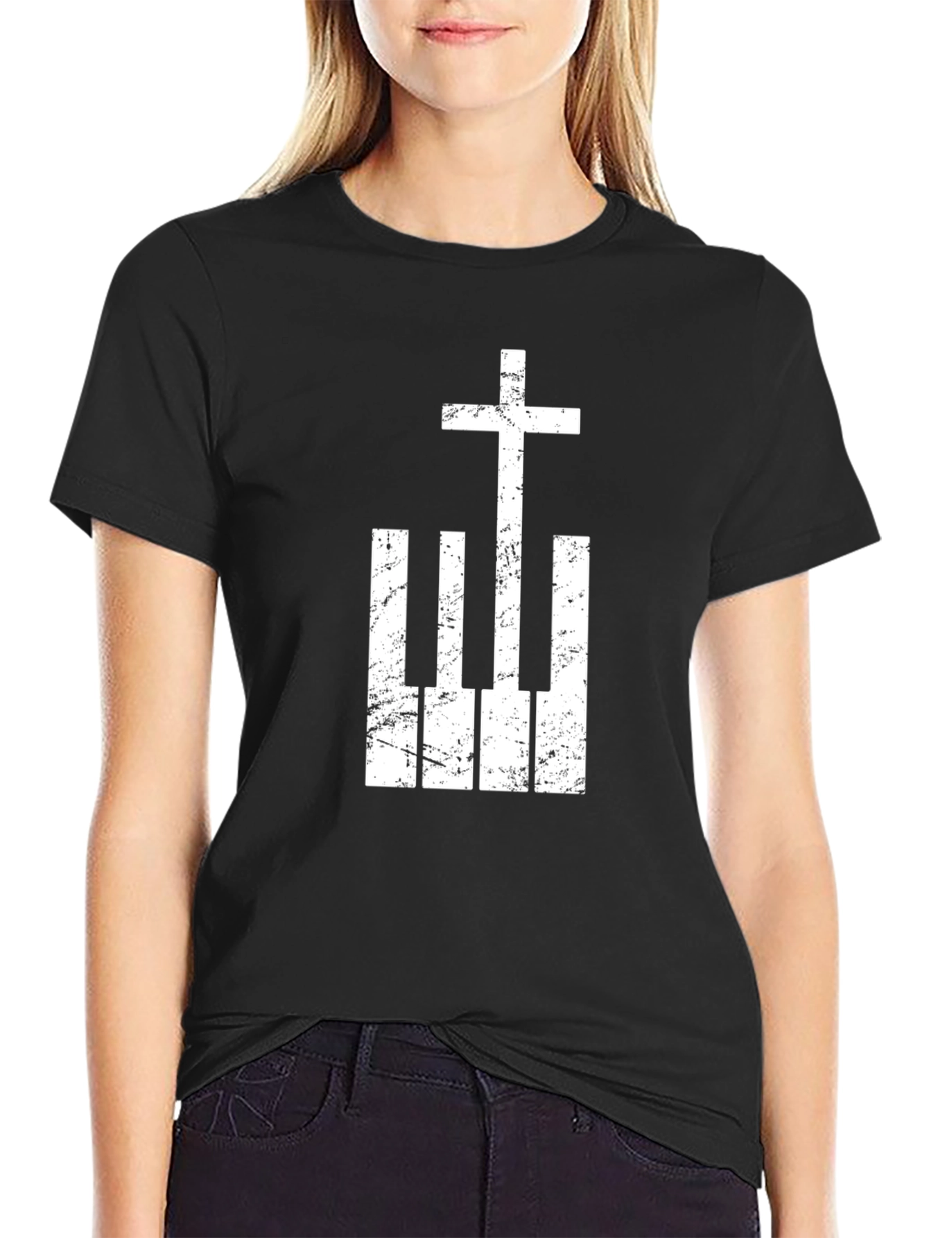 Christian Piano Cross Graphic Tee - Black