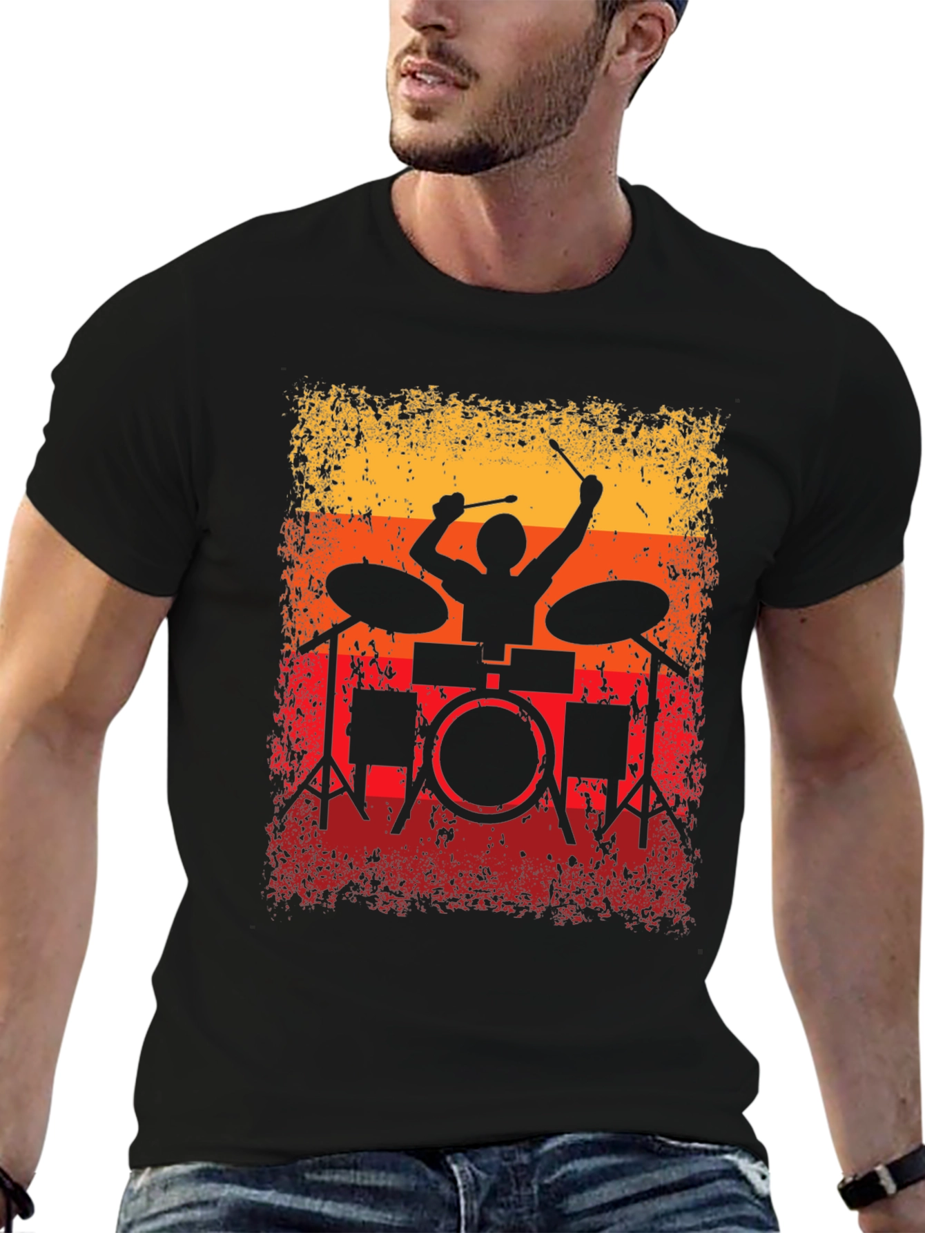 Retro Drummer Silhouette Graphic Tee
