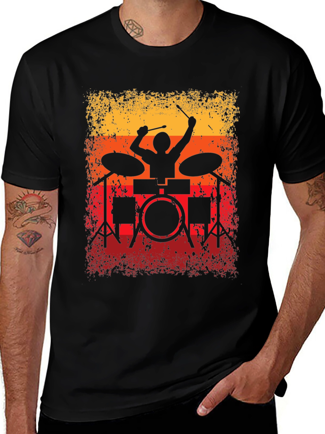 Retro Drummer Silhouette Graphic Tee