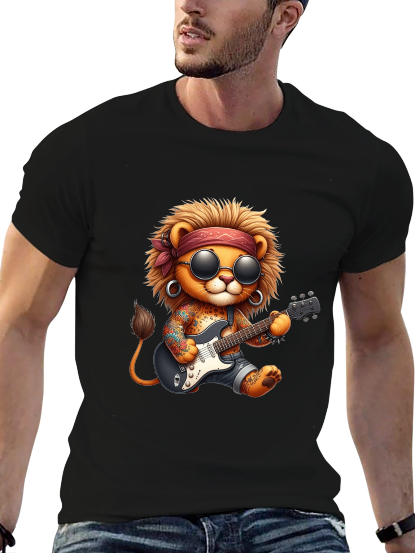 Cool Lion Guitarist Graphic Tee