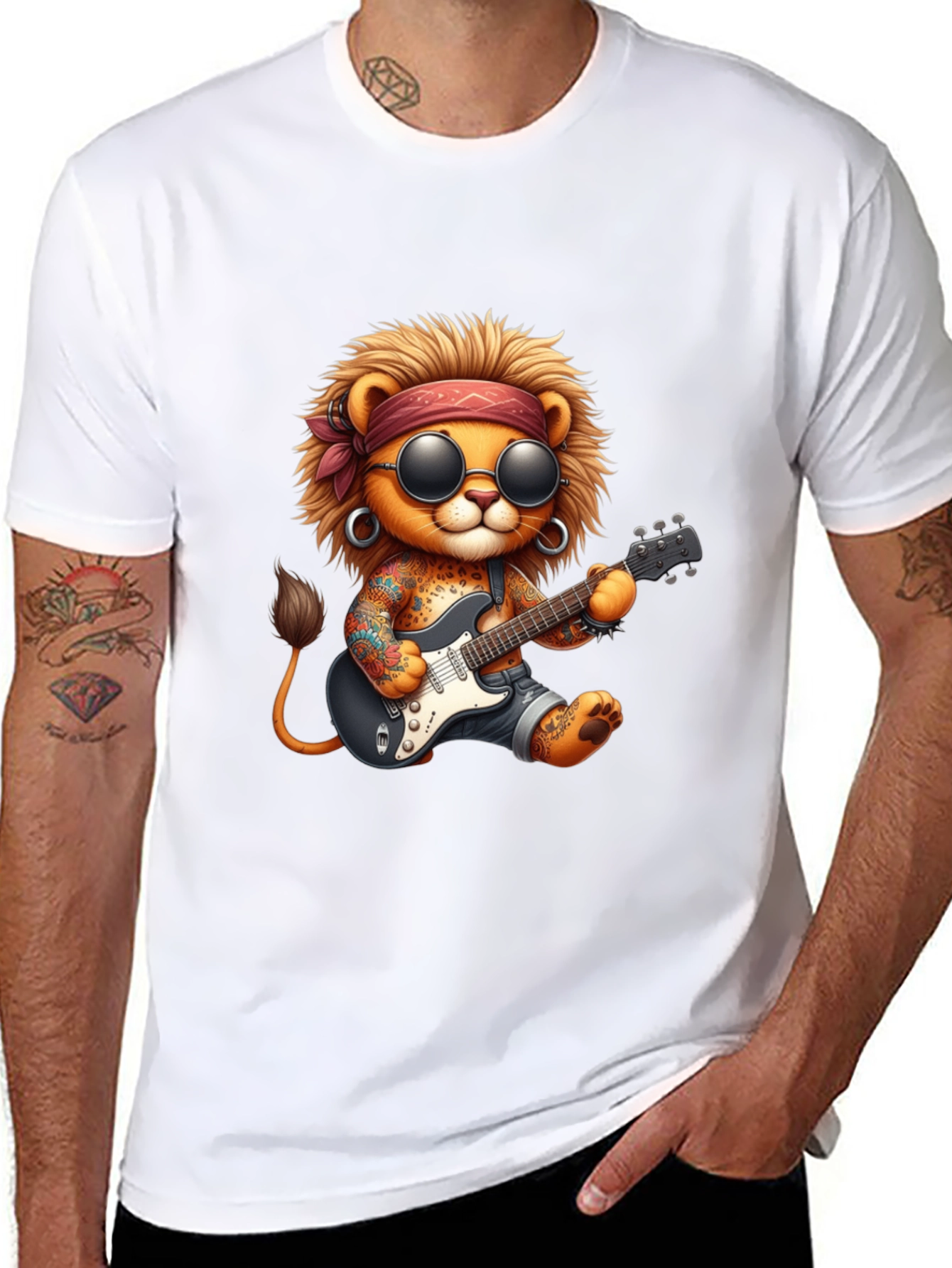 Cool Lion Guitarist Graphic Tee