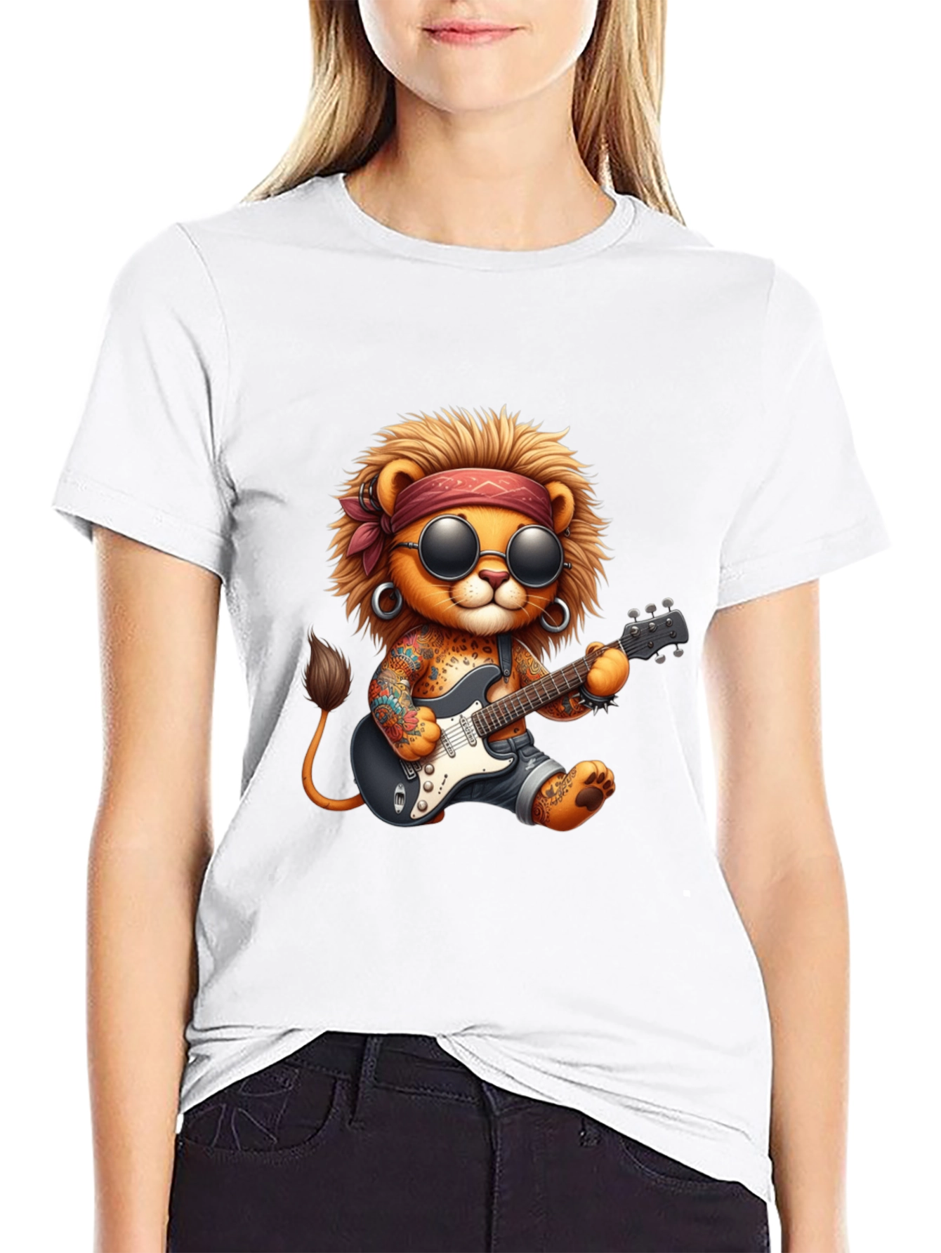 Cool Lion Guitarist Graphic Tee