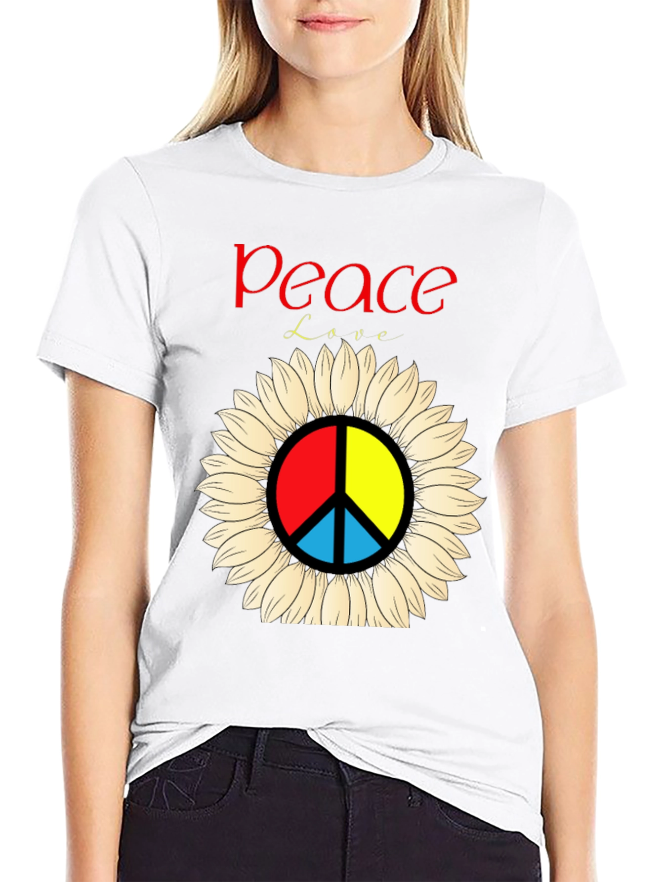 Peace & Love Sunflower Graphic Tee - Black