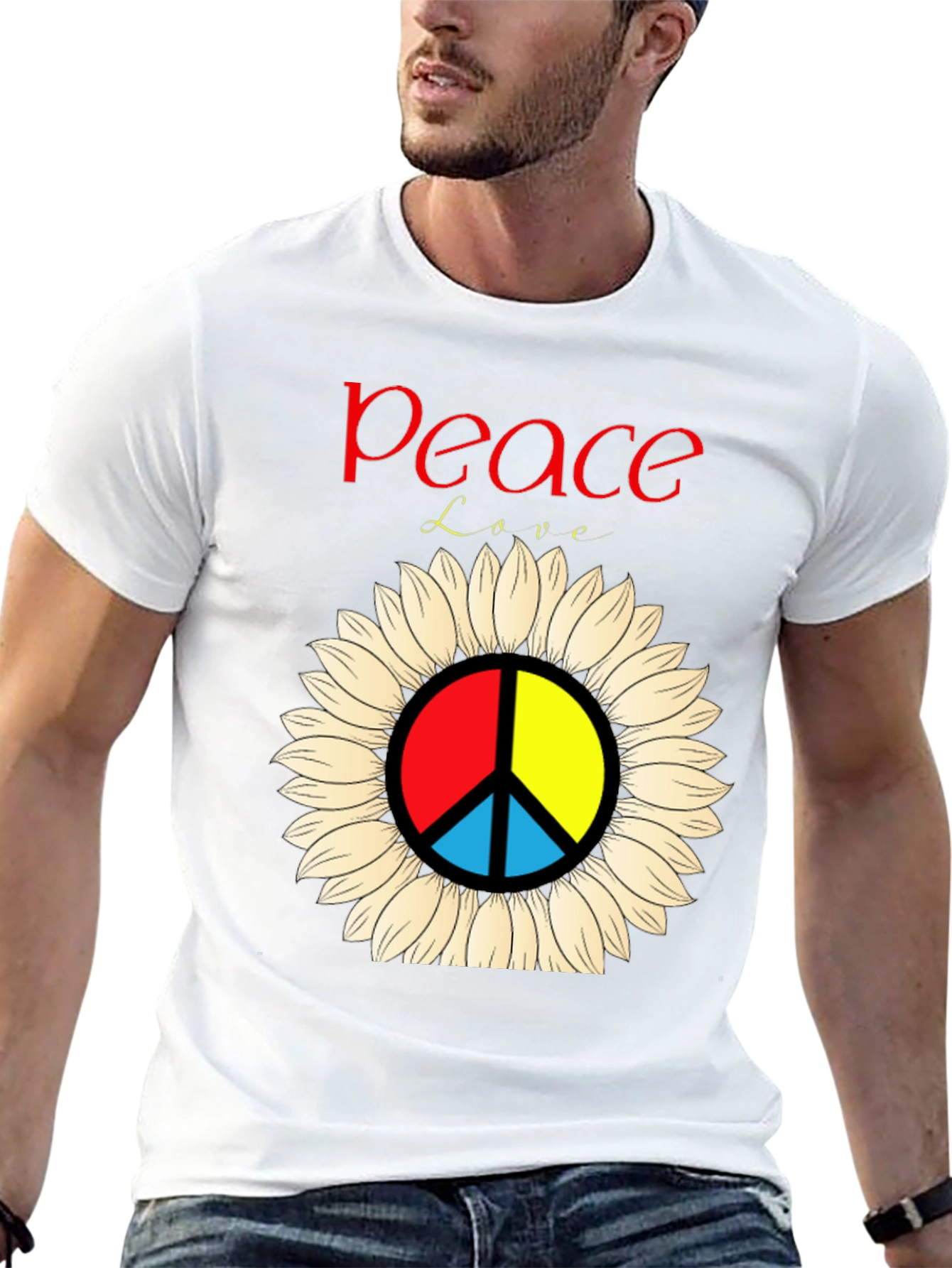 Peace & Love Sunflower Graphic Tee - Black