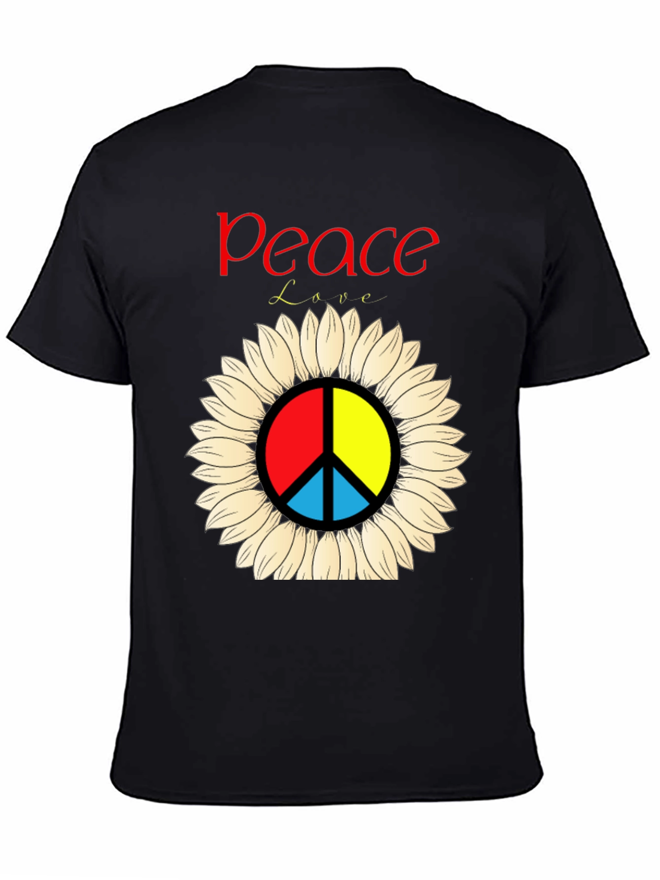 Peace & Love Sunflower Graphic Tee - Black