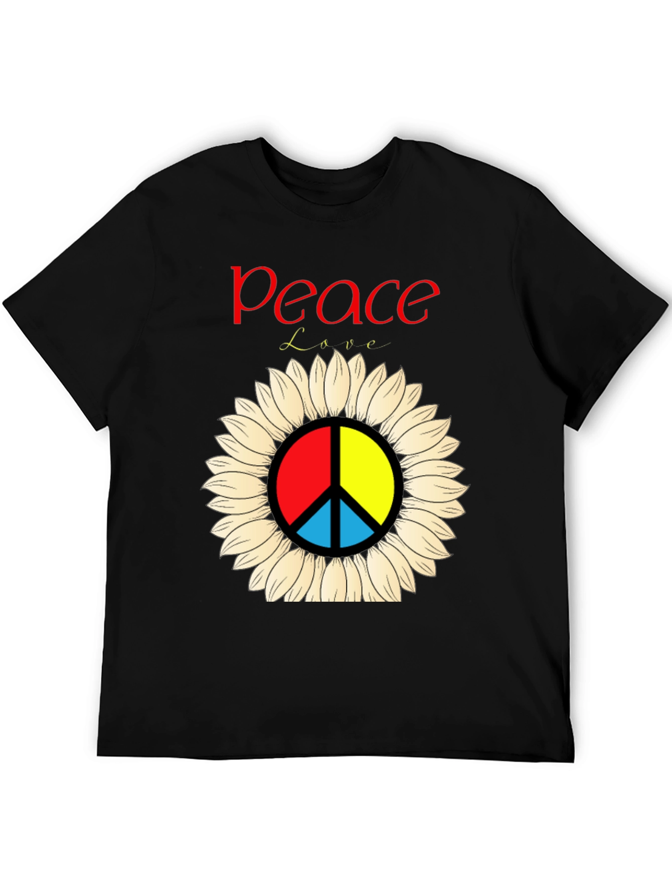 Peace & Love Sunflower Graphic Tee - Black