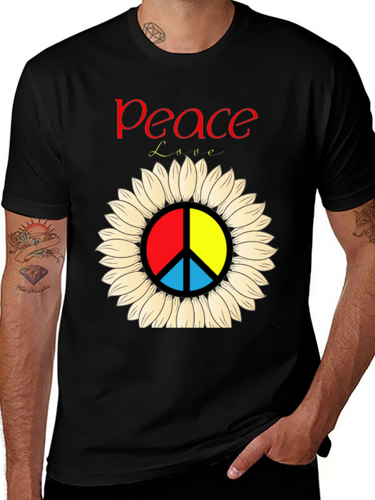 Peace & Love Sunflower Graphic Tee - Black
