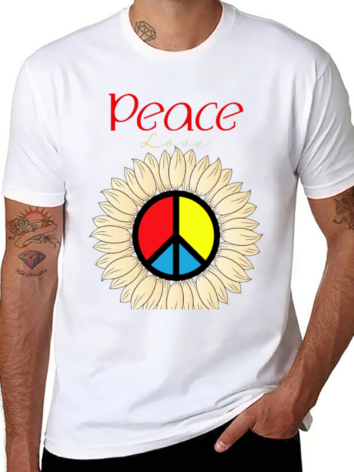 Peace & Love Sunflower Graphic Tee - Black